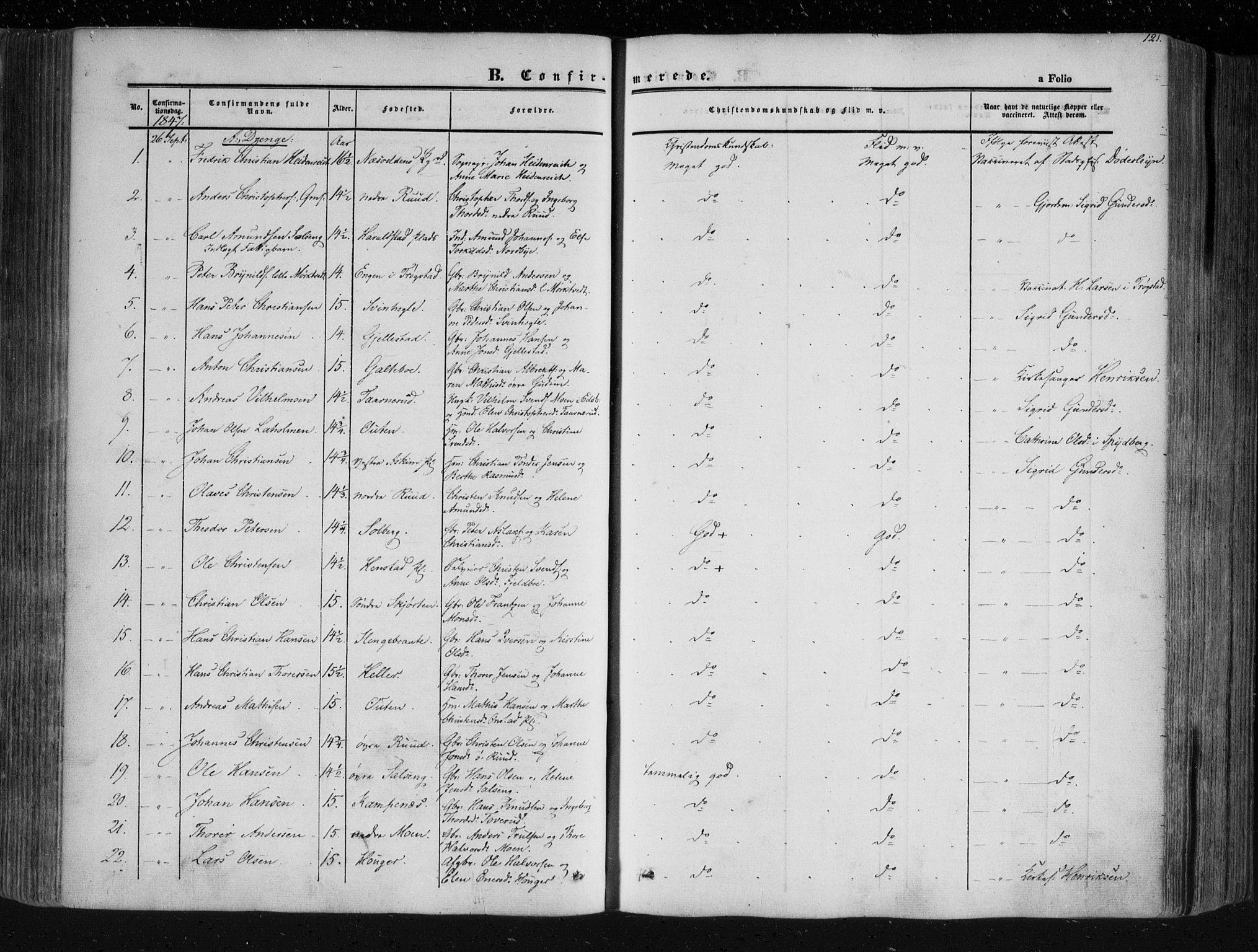 Askim prestekontor Kirkebøker, SAO/A-10900/F/Fa/L0005: Parish register (official) no. 5, 1847-1879, p. 121