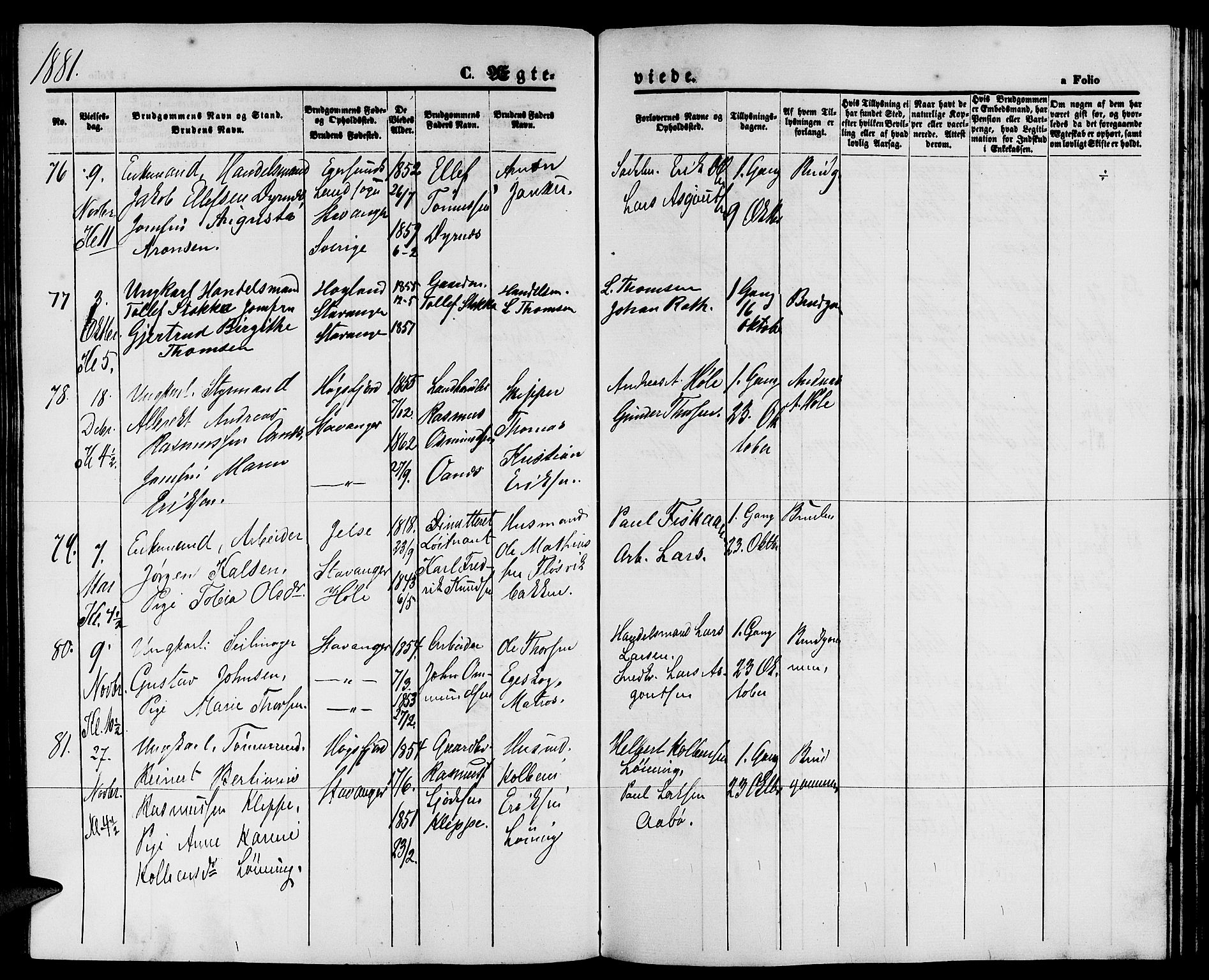 St. Petri sokneprestkontor, AV/SAST-A-101813/001/30/30BB/L0003: Parish register (copy) no. B 3, 1873-1885