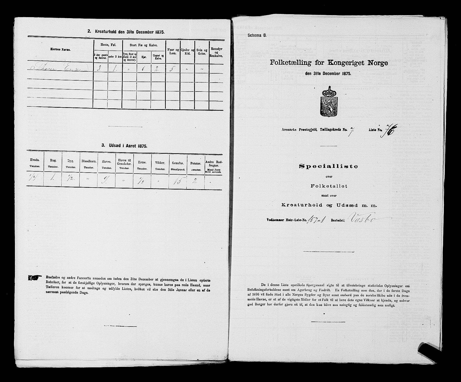 RA, 1875 census for 0118P Aremark, 1875, p. 1139