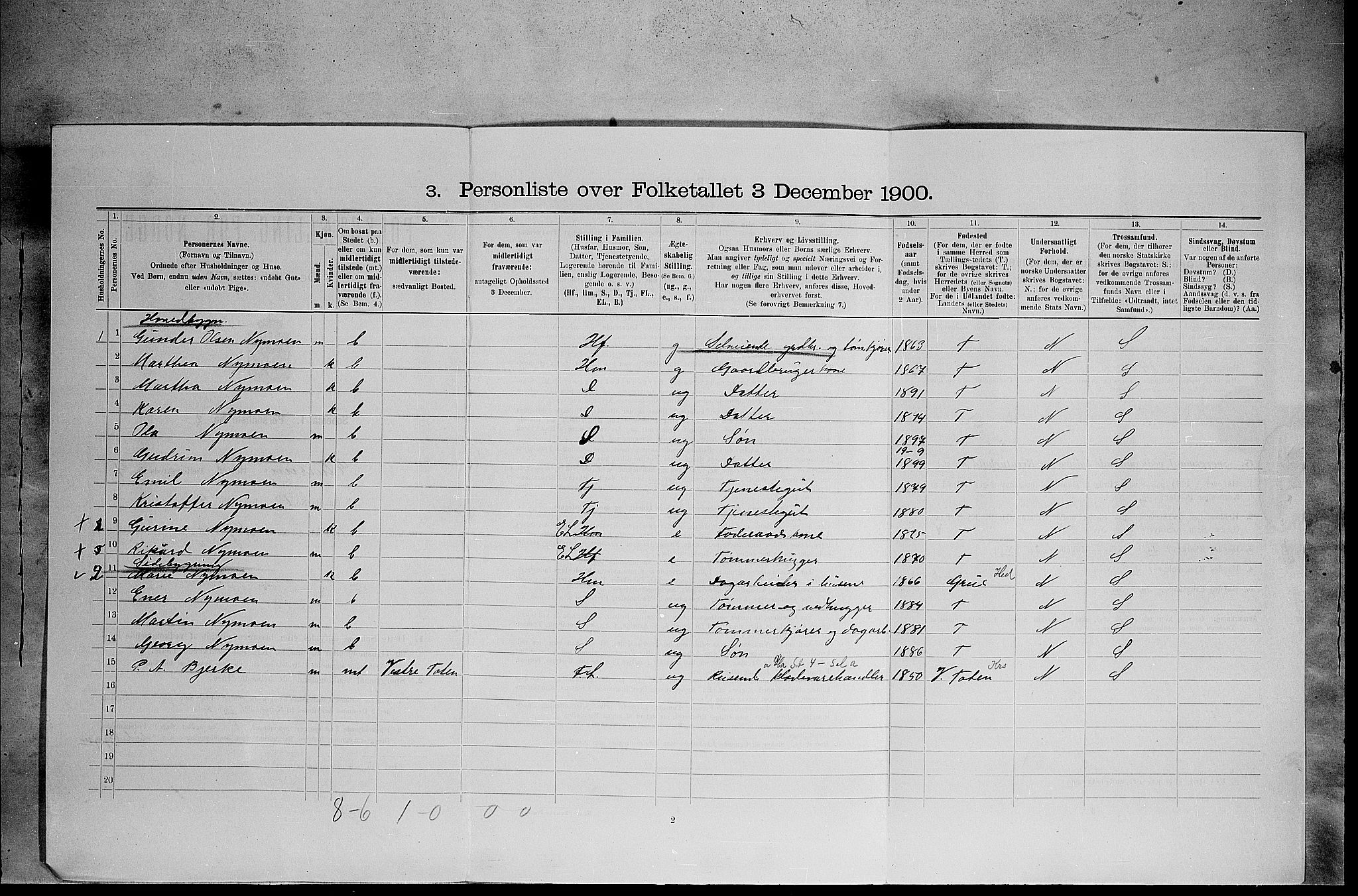 SAH, 1900 census for Elverum, 1900, p. 498