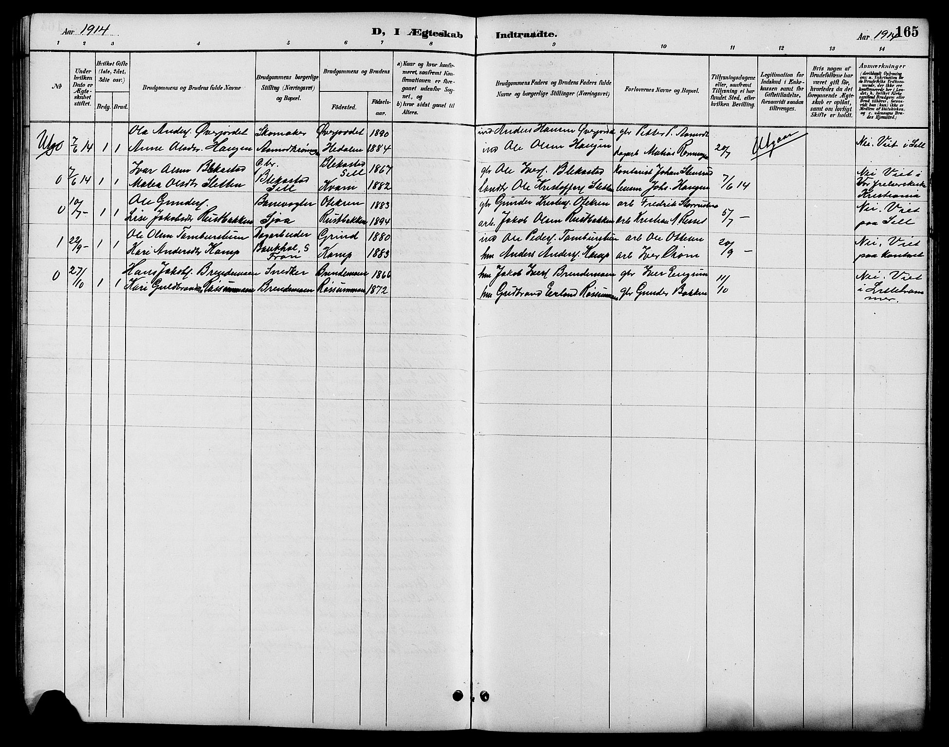 Nord-Fron prestekontor, AV/SAH-PREST-080/H/Ha/Hab/L0006: Parish register (copy) no. 6, 1887-1914, p. 165