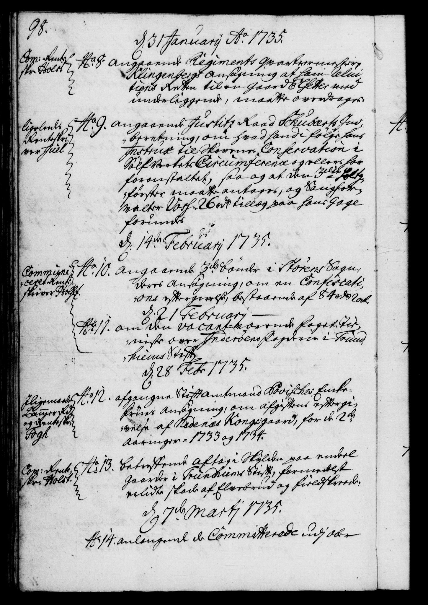 Rentekammeret, Kammerkanselliet, RA/EA-3111/G/Gf/Gfb/L0003: Register til norske relasjons- og resolusjonsprotokoller (merket RK 52.98), 1729-1736, p. 98