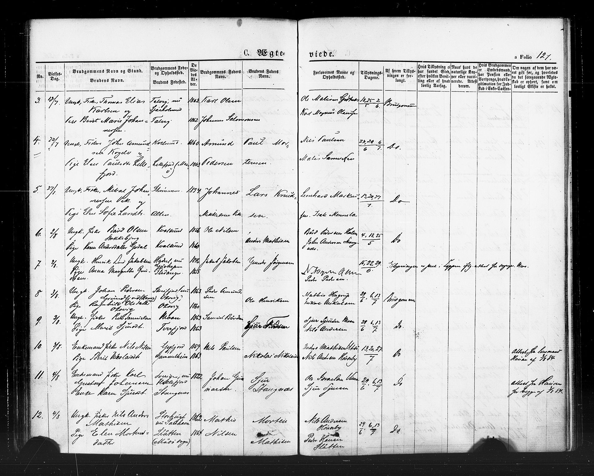 Hammerfest sokneprestkontor, AV/SATØ-S-1347/H/Ha/L0007.kirke: Parish register (official) no. 7, 1869-1884, p. 127