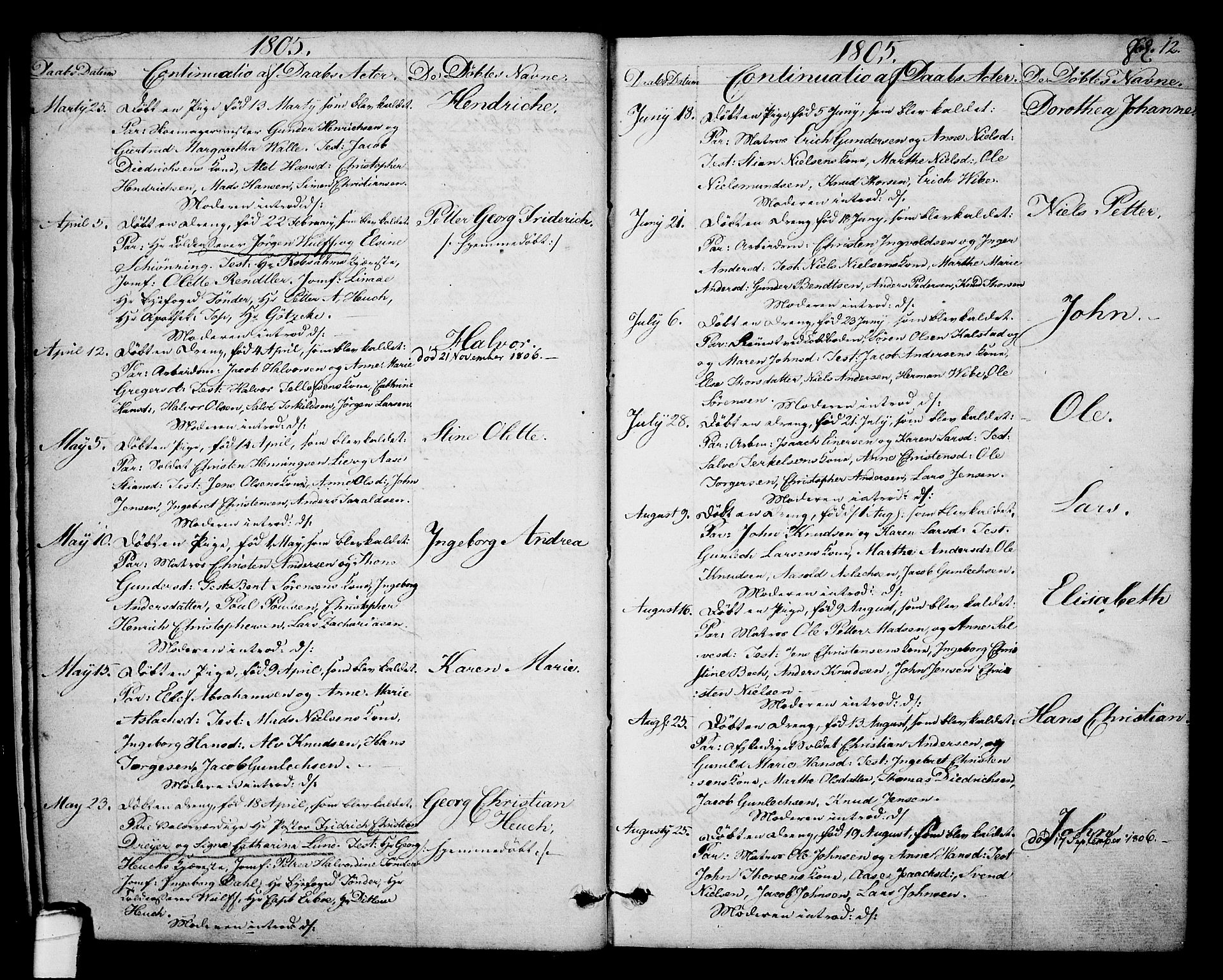 Kragerø kirkebøker, SAKO/A-278/F/Fa/L0003: Parish register (official) no. 3, 1802-1813, p. 12