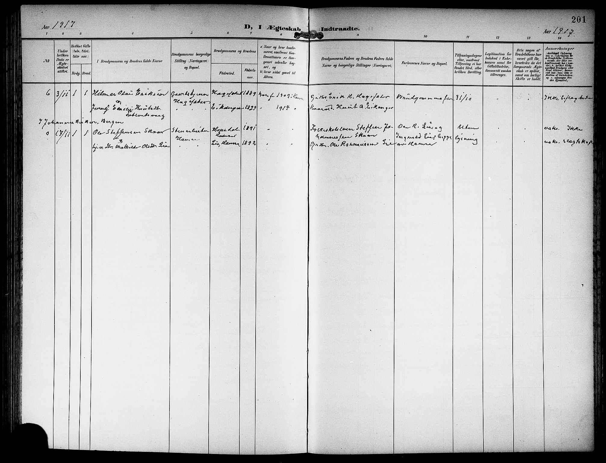 Hamre sokneprestembete, AV/SAB-A-75501/H/Ha/Hab: Parish register (copy) no. B 4, 1898-1919, p. 201