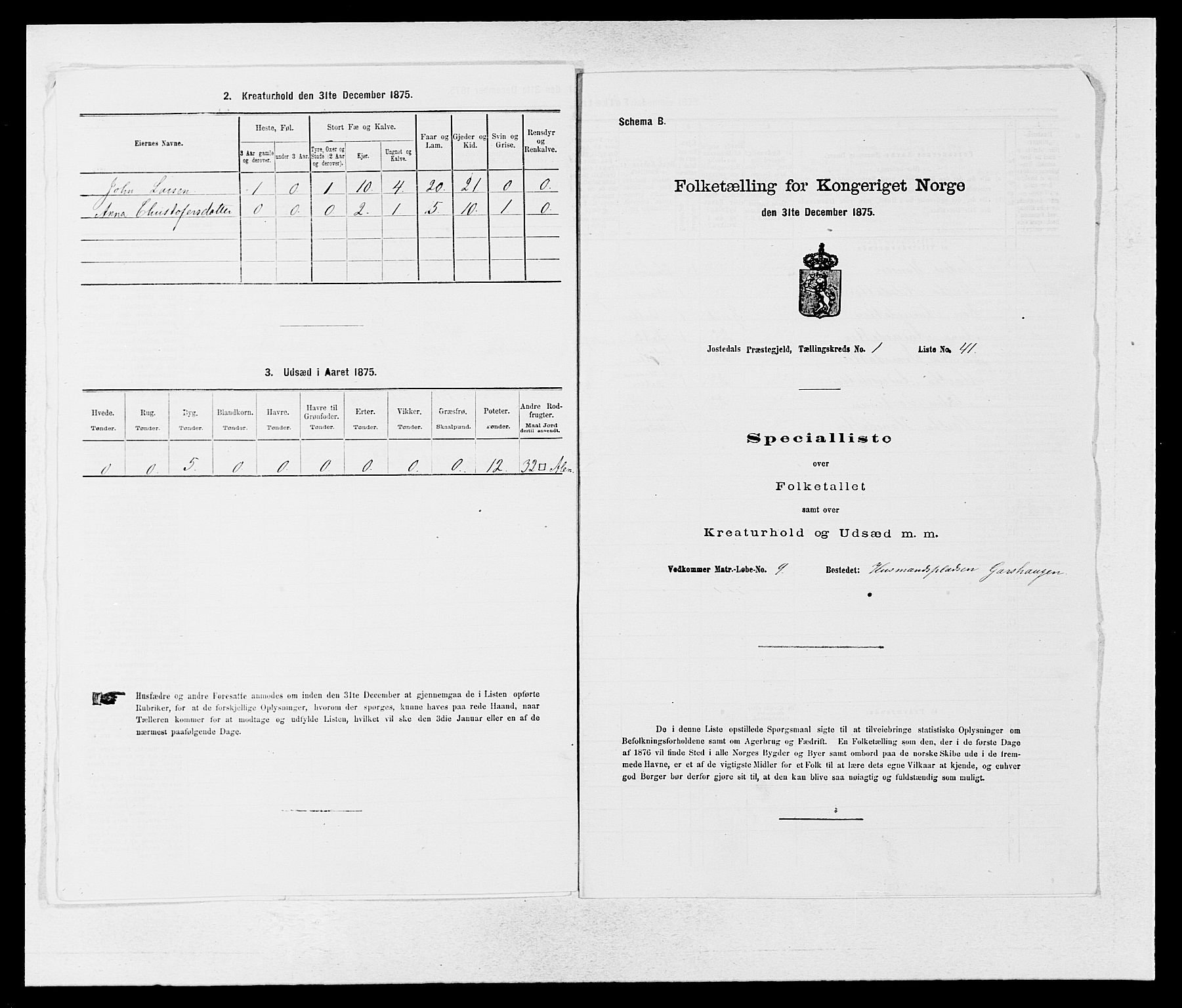 SAB, 1875 census for 1427P Jostedal, 1875, p. 91