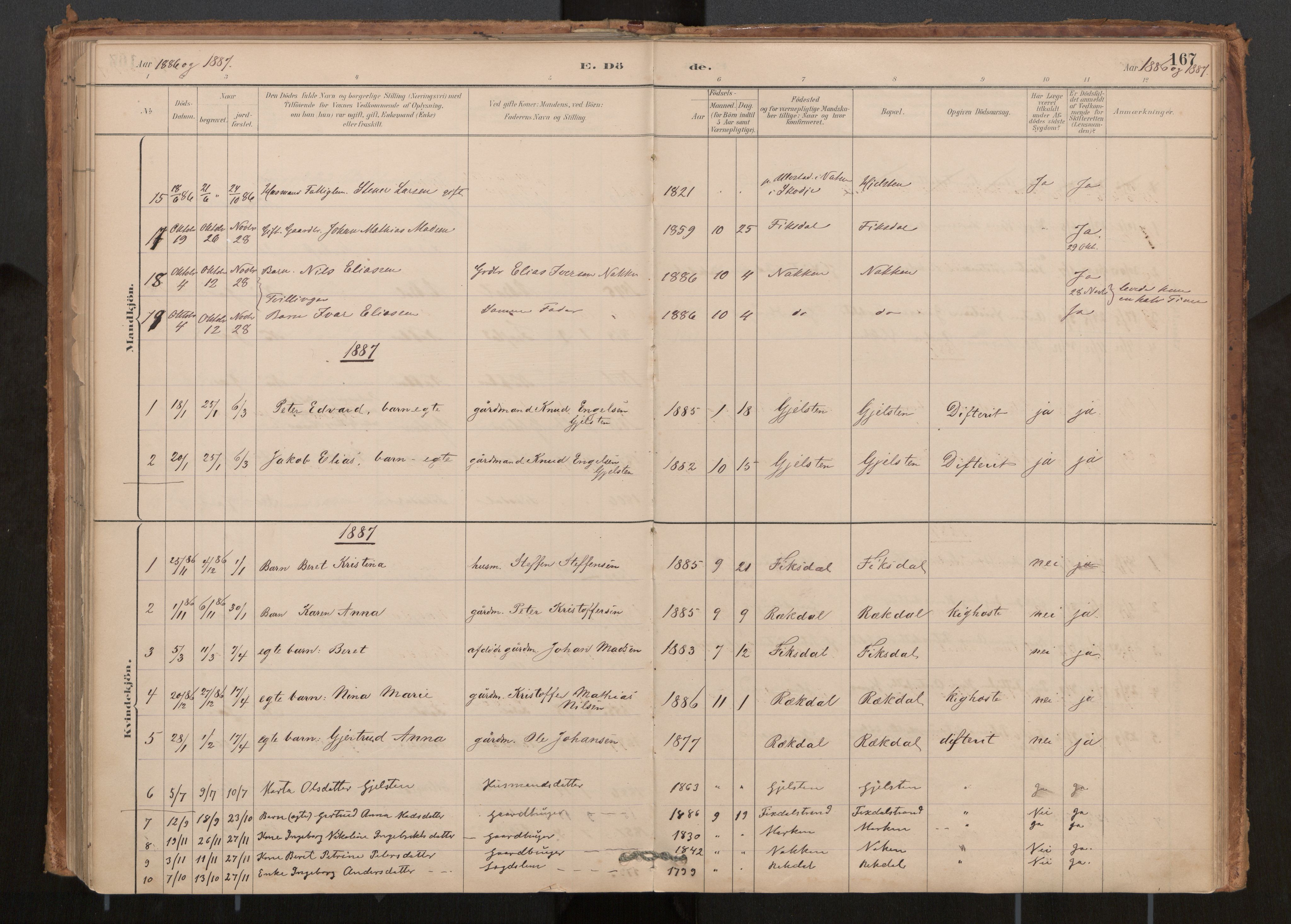 Ministerialprotokoller, klokkerbøker og fødselsregistre - Møre og Romsdal, AV/SAT-A-1454/540/L0540a: Parish register (official) no. 540A02, 1884-1908, p. 167