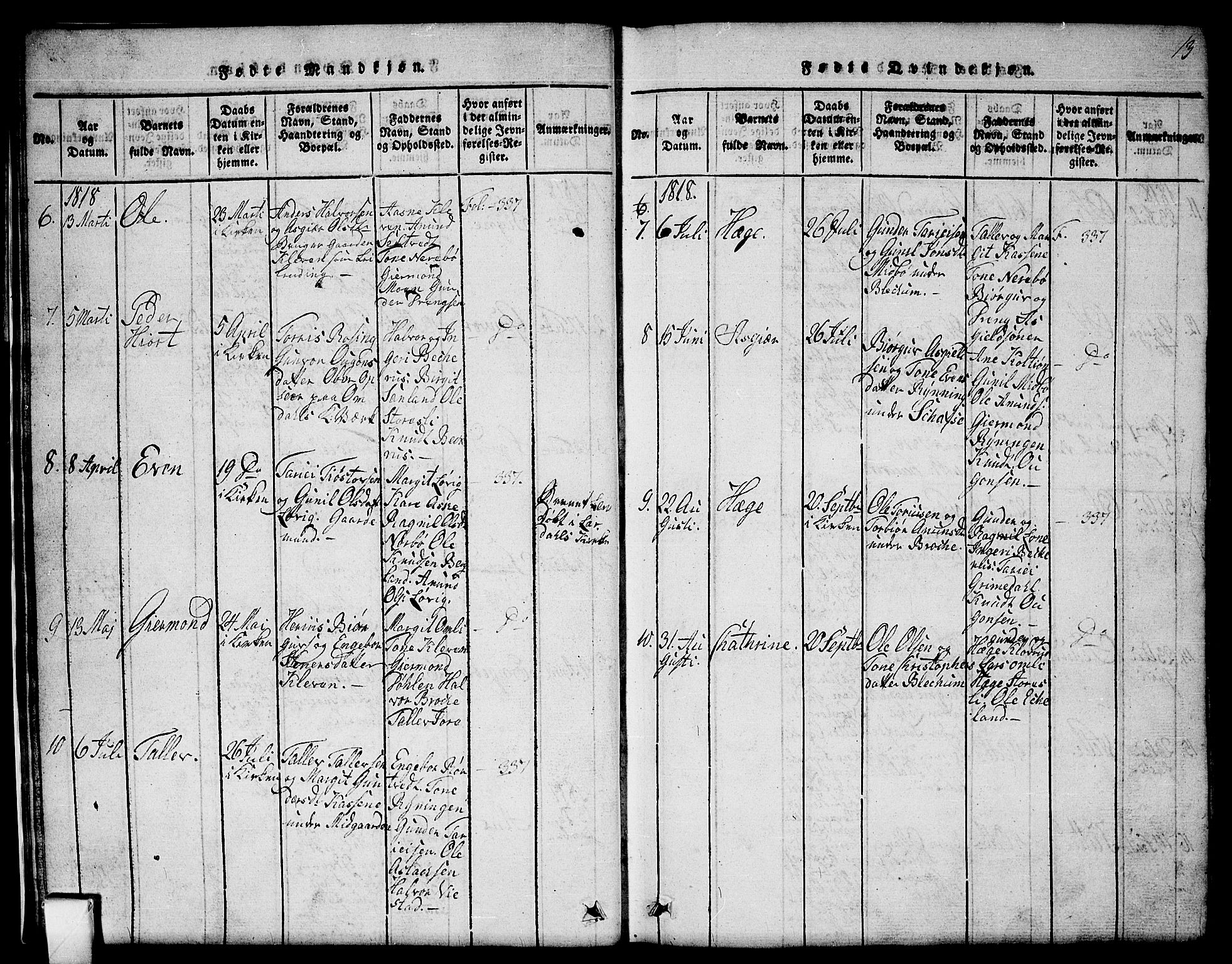 Mo kirkebøker, AV/SAKO-A-286/G/Gb/L0001: Parish register (copy) no. II 1, 1814-1843, p. 13