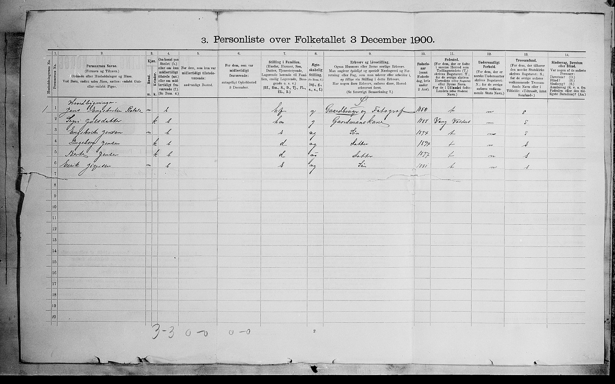 SAH, 1900 census for Vestre Slidre, 1900, p. 57