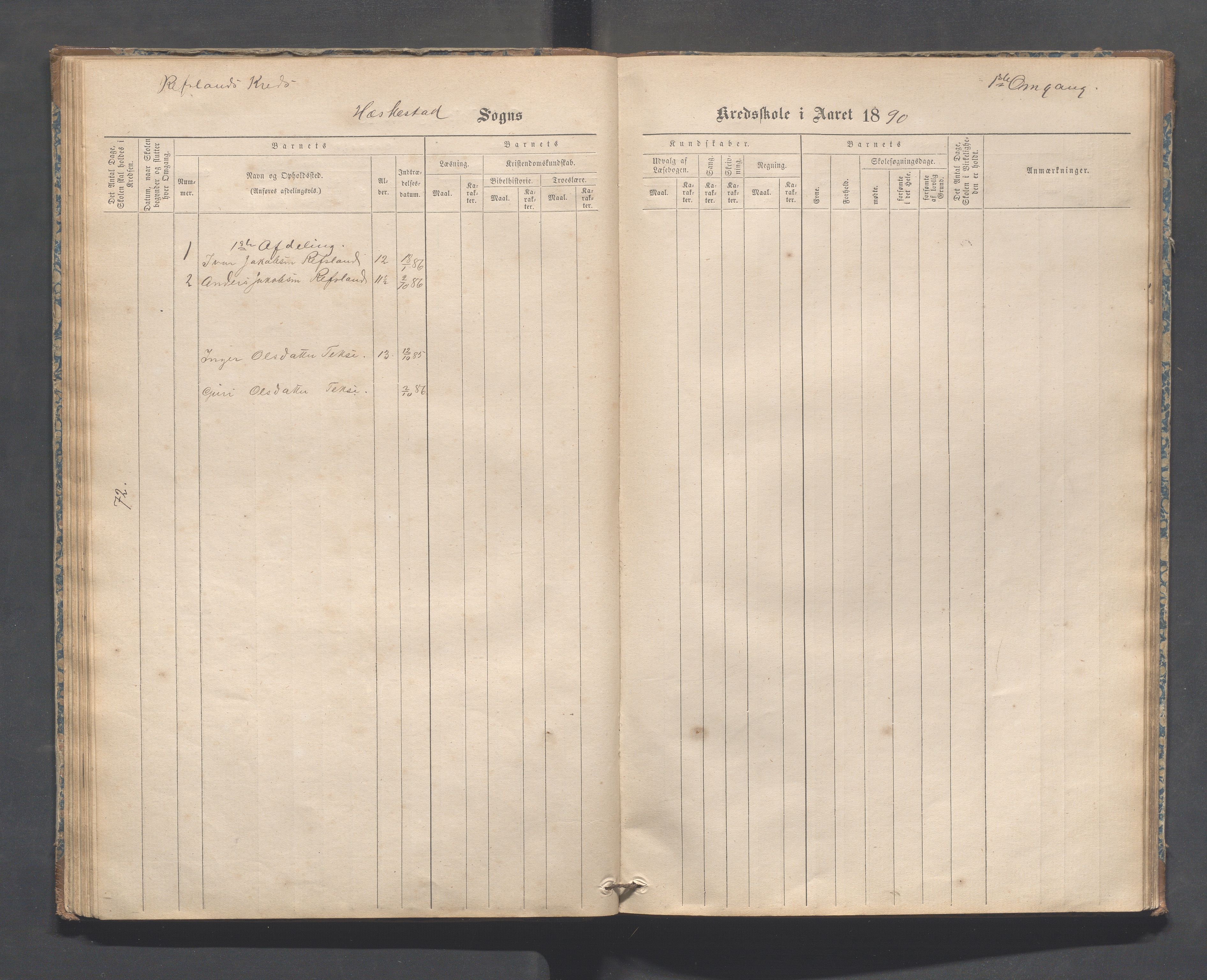 Heskestad kommune - Refsland skolekrets, IKAR/K-101746/H/L0001: Skoleprotokoll - Refsland og Eide, 1870-1892, p. 46