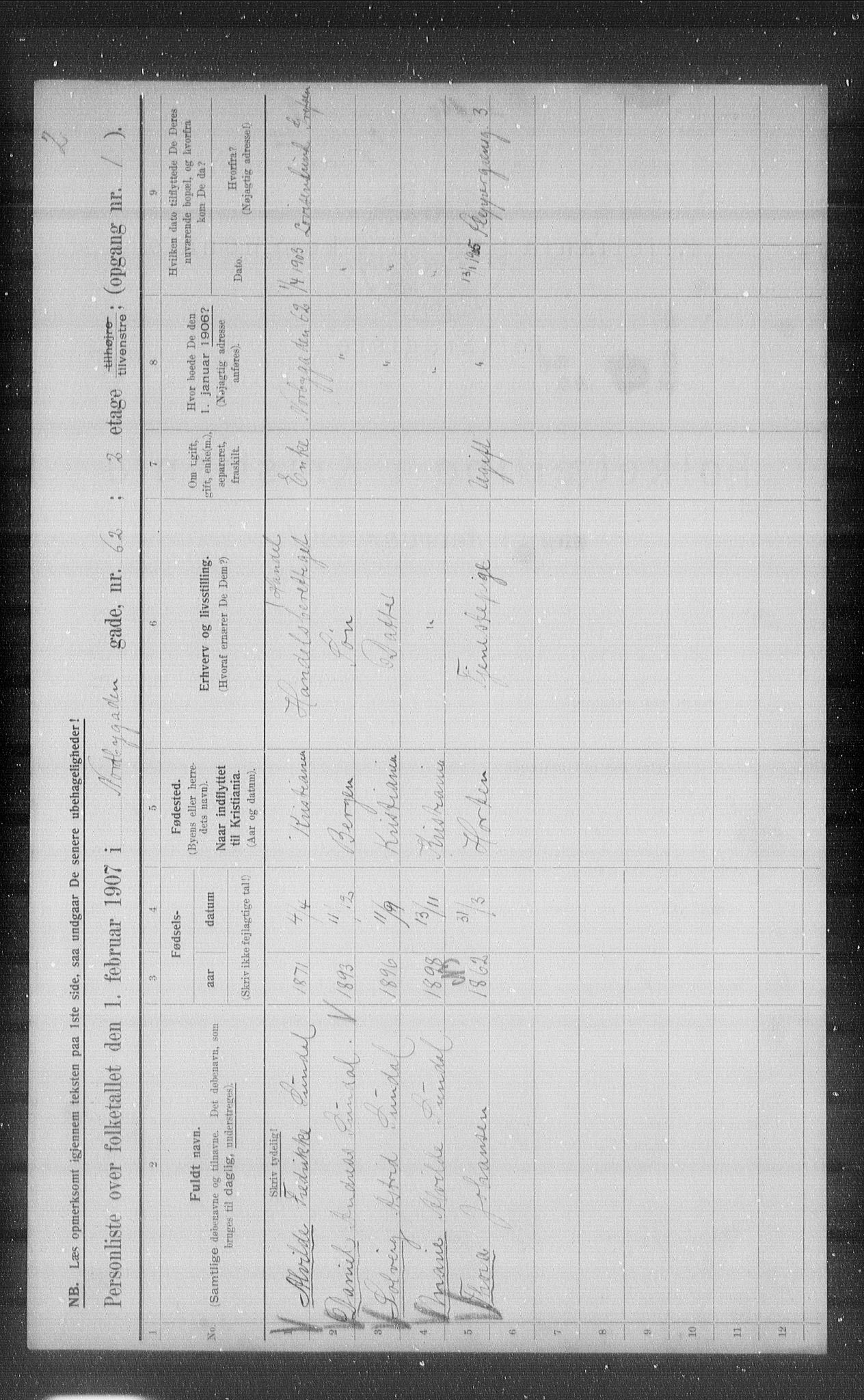 OBA, Municipal Census 1907 for Kristiania, 1907, p. 36953