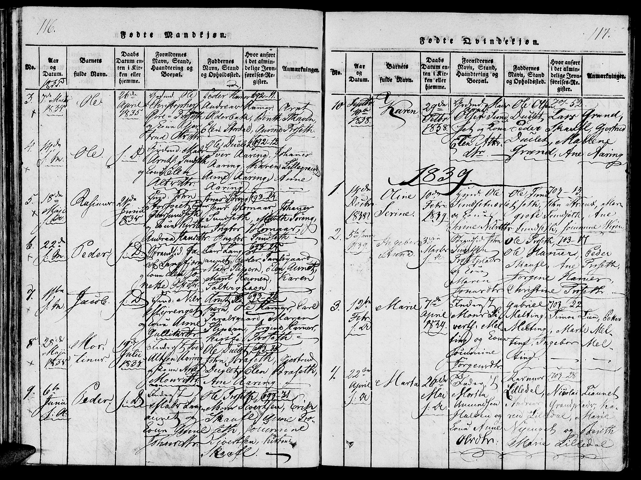 Ministerialprotokoller, klokkerbøker og fødselsregistre - Nord-Trøndelag, SAT/A-1458/733/L0322: Parish register (official) no. 733A01, 1817-1842, p. 116-117