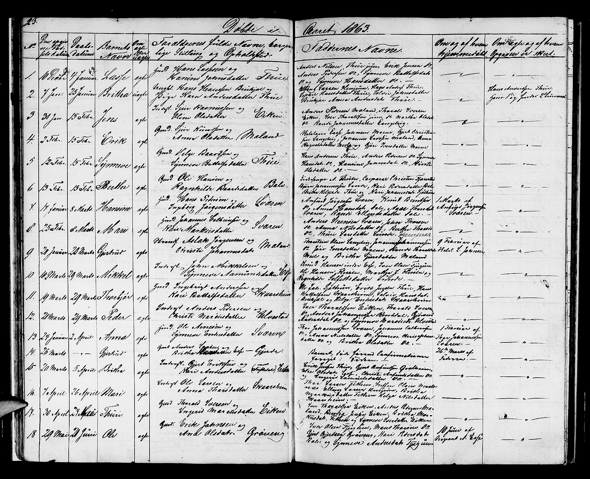 Balestrand sokneprestembete, AV/SAB-A-79601/H/Hab/Haba/L0001: Parish register (copy) no. A 1, 1853-1880, p. 23