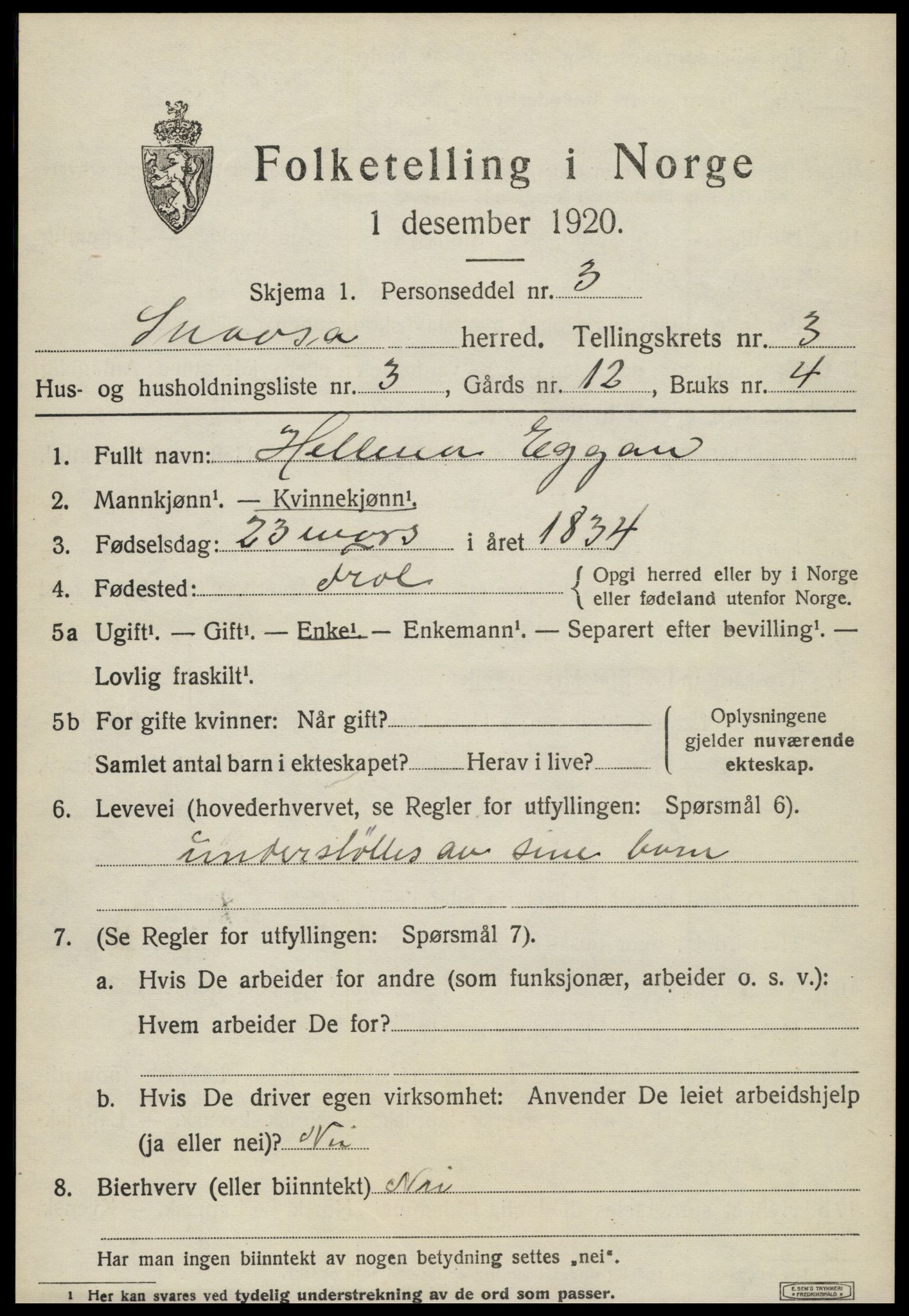 SAT, 1920 census for Snåsa, 1920, p. 1558