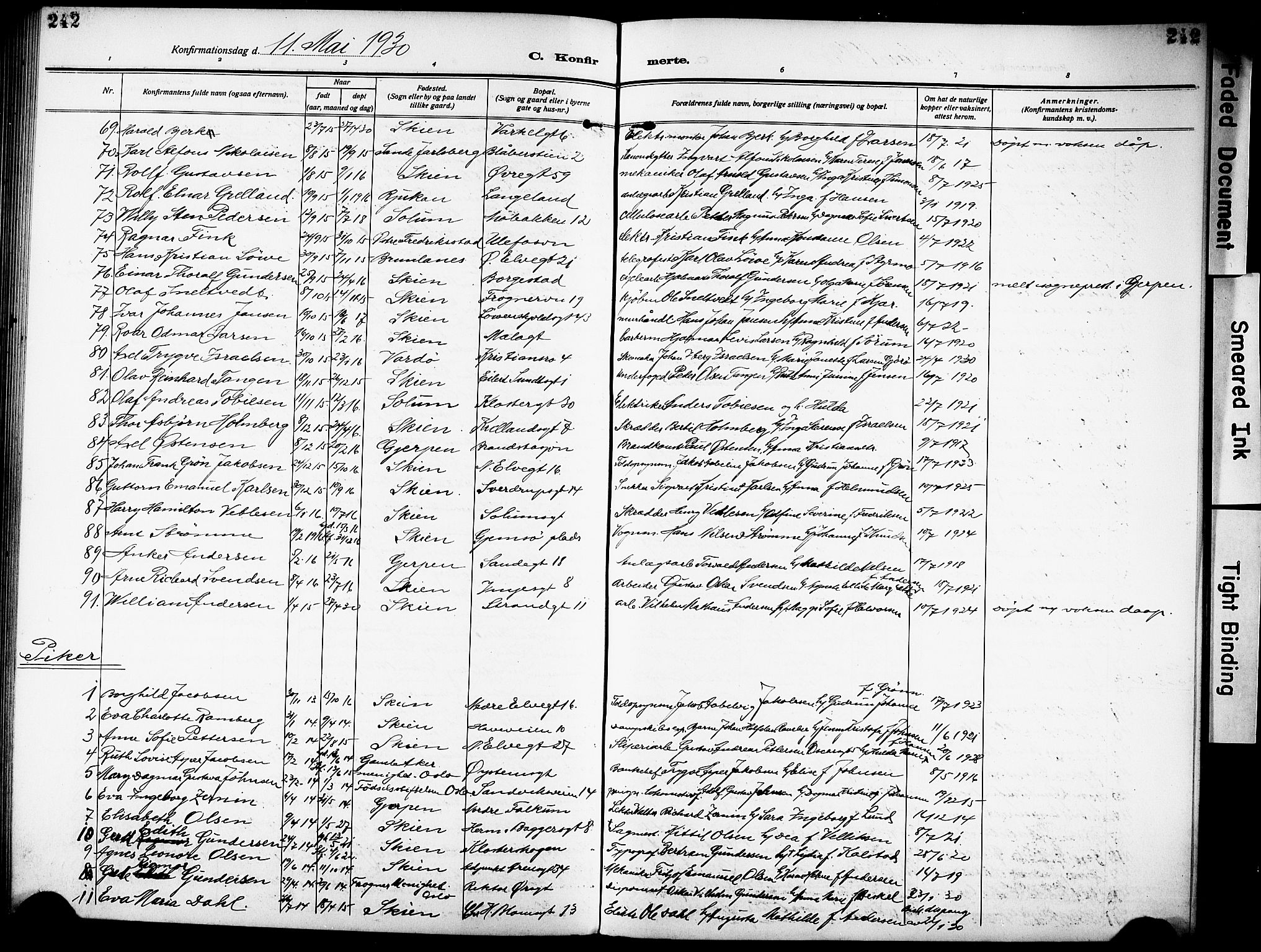 Skien kirkebøker, AV/SAKO-A-302/G/Ga/L0010: Parish register (copy) no. 10, 1920-1931, p. 242