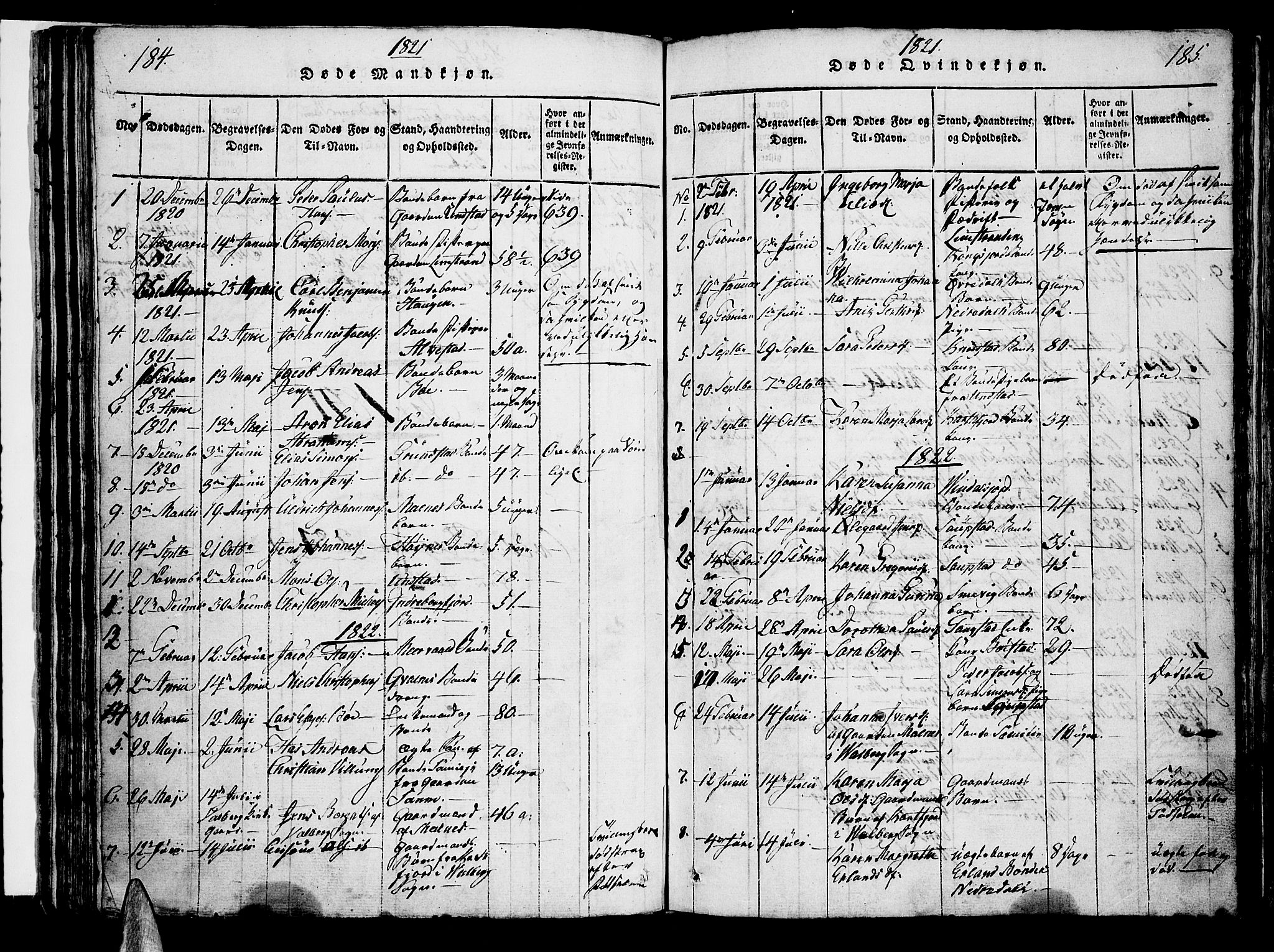 Ministerialprotokoller, klokkerbøker og fødselsregistre - Nordland, SAT/A-1459/880/L1130: Parish register (official) no. 880A04, 1821-1843, p. 184-185
