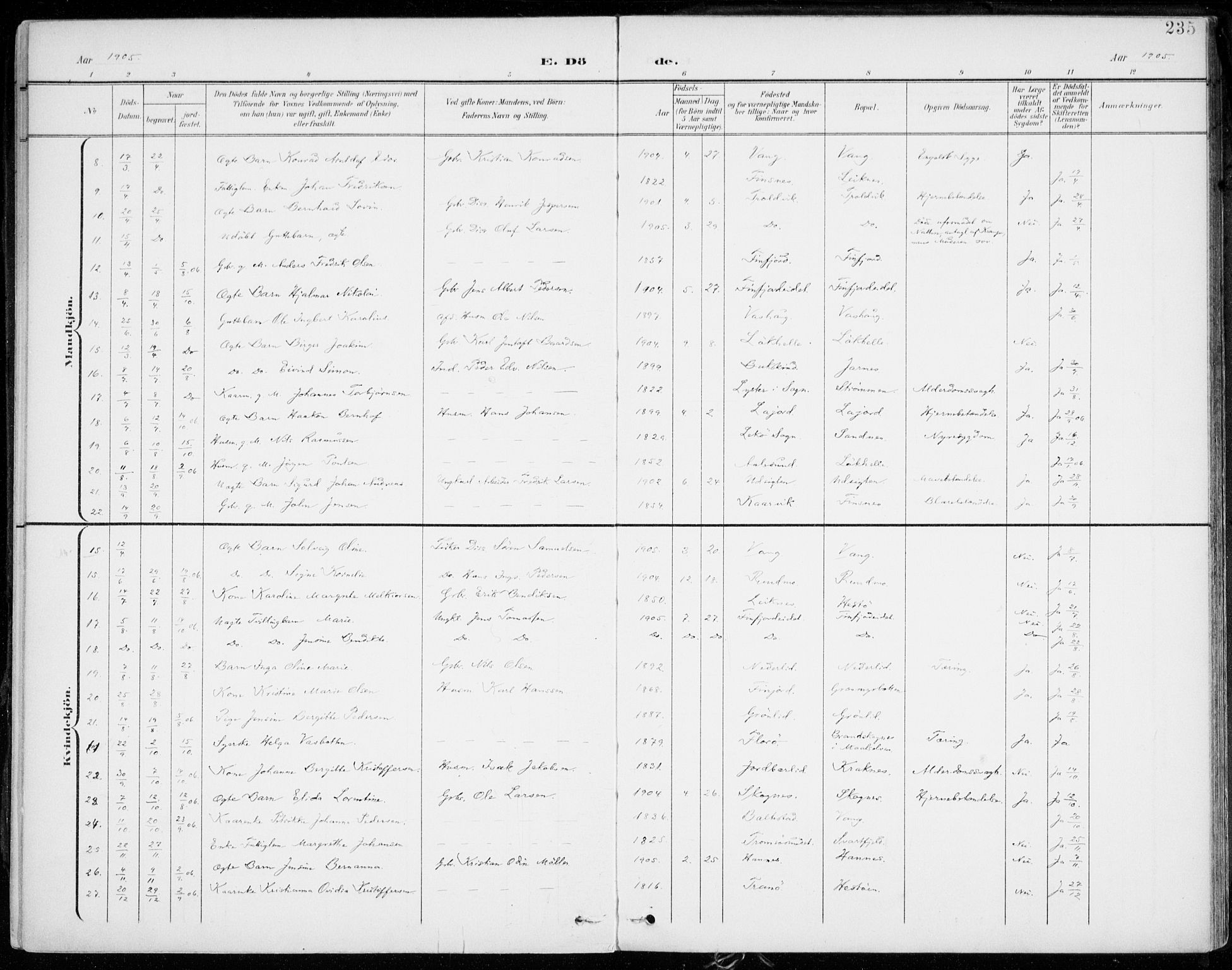 Lenvik sokneprestembete, AV/SATØ-S-1310/H/Ha/Haa/L0014kirke: Parish register (official) no. 14, 1899-1909, p. 235