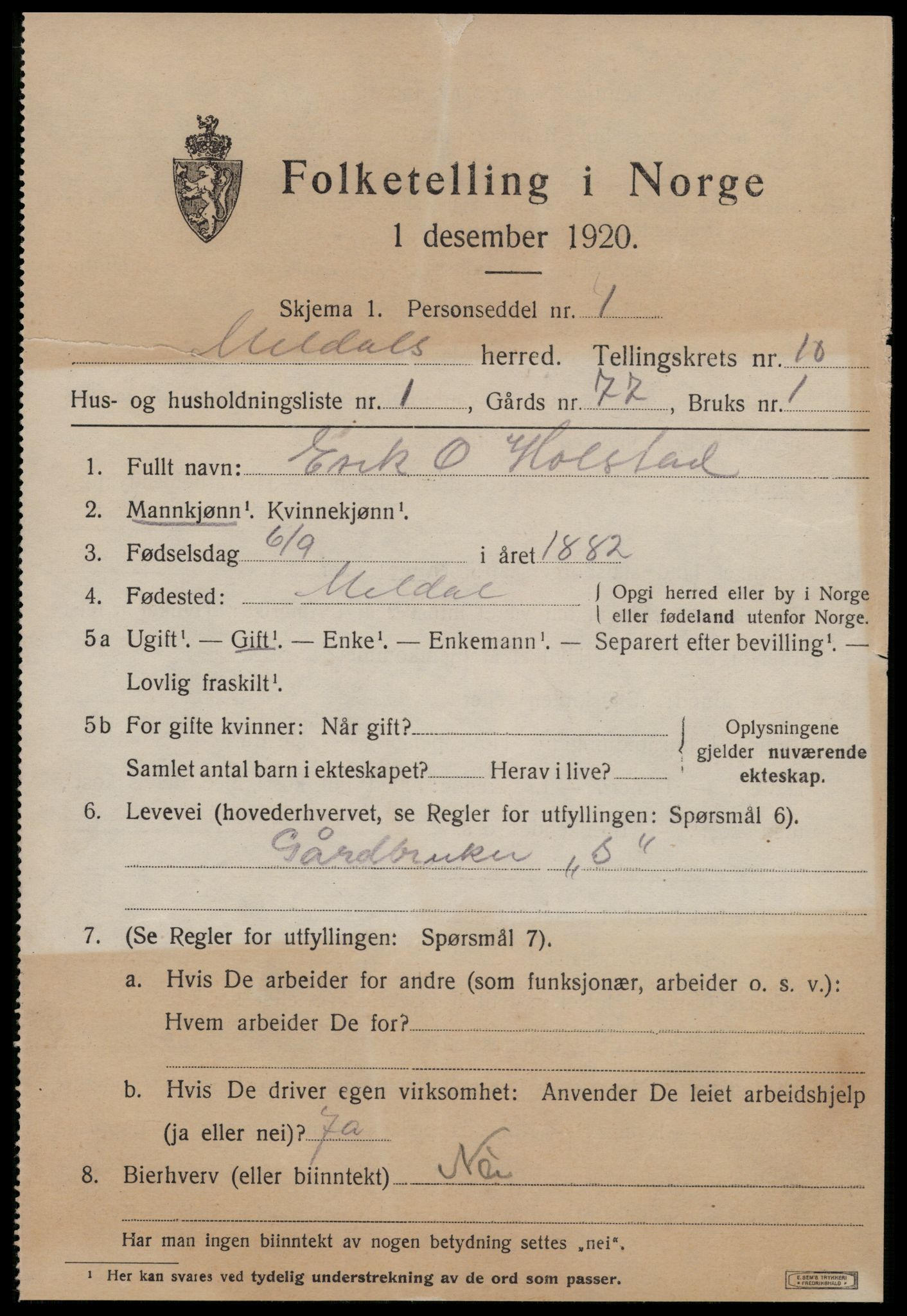 SAT, 1920 census for Meldal, 1920, p. 8203