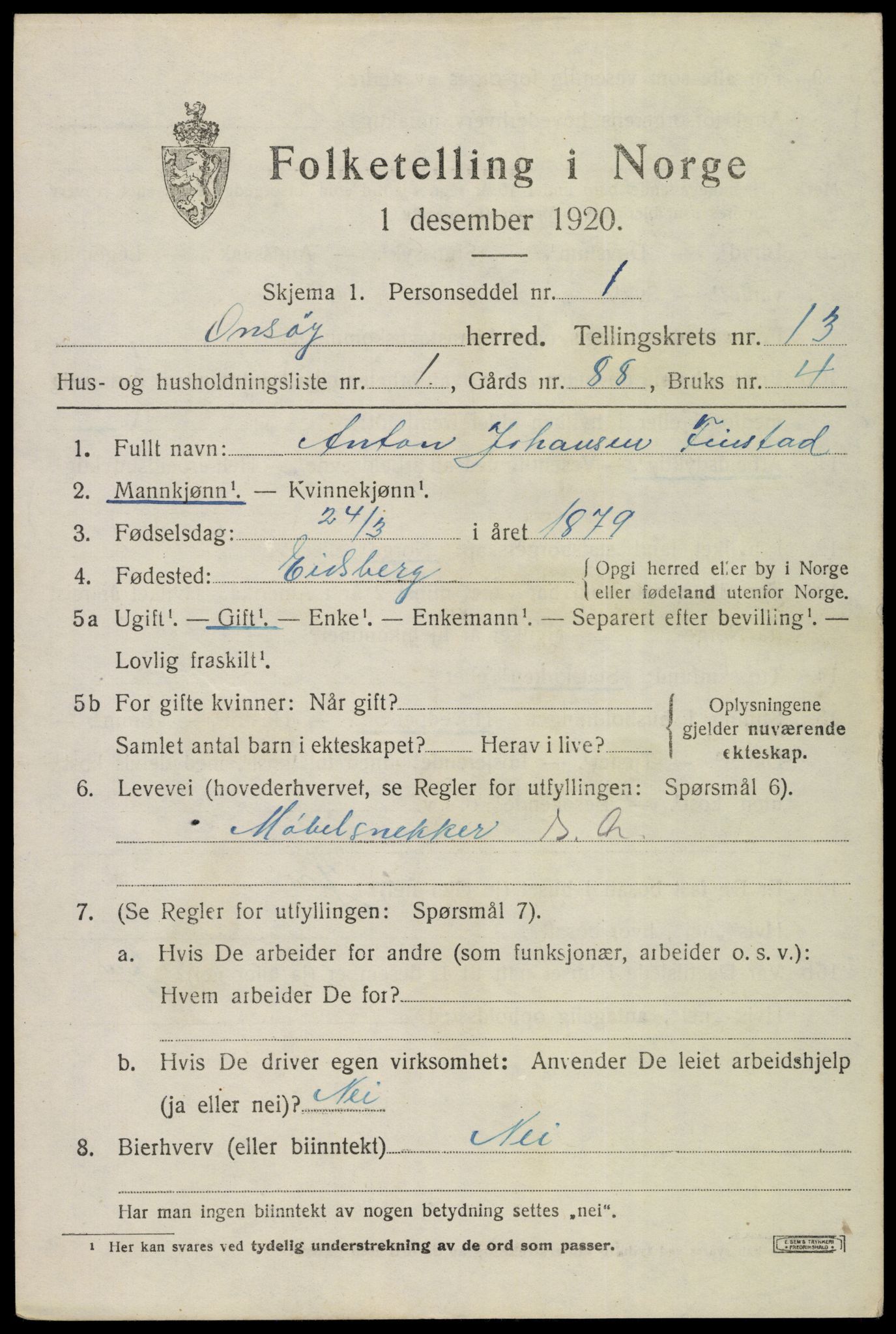 SAO, 1920 census for Onsøy, 1920, p. 15764