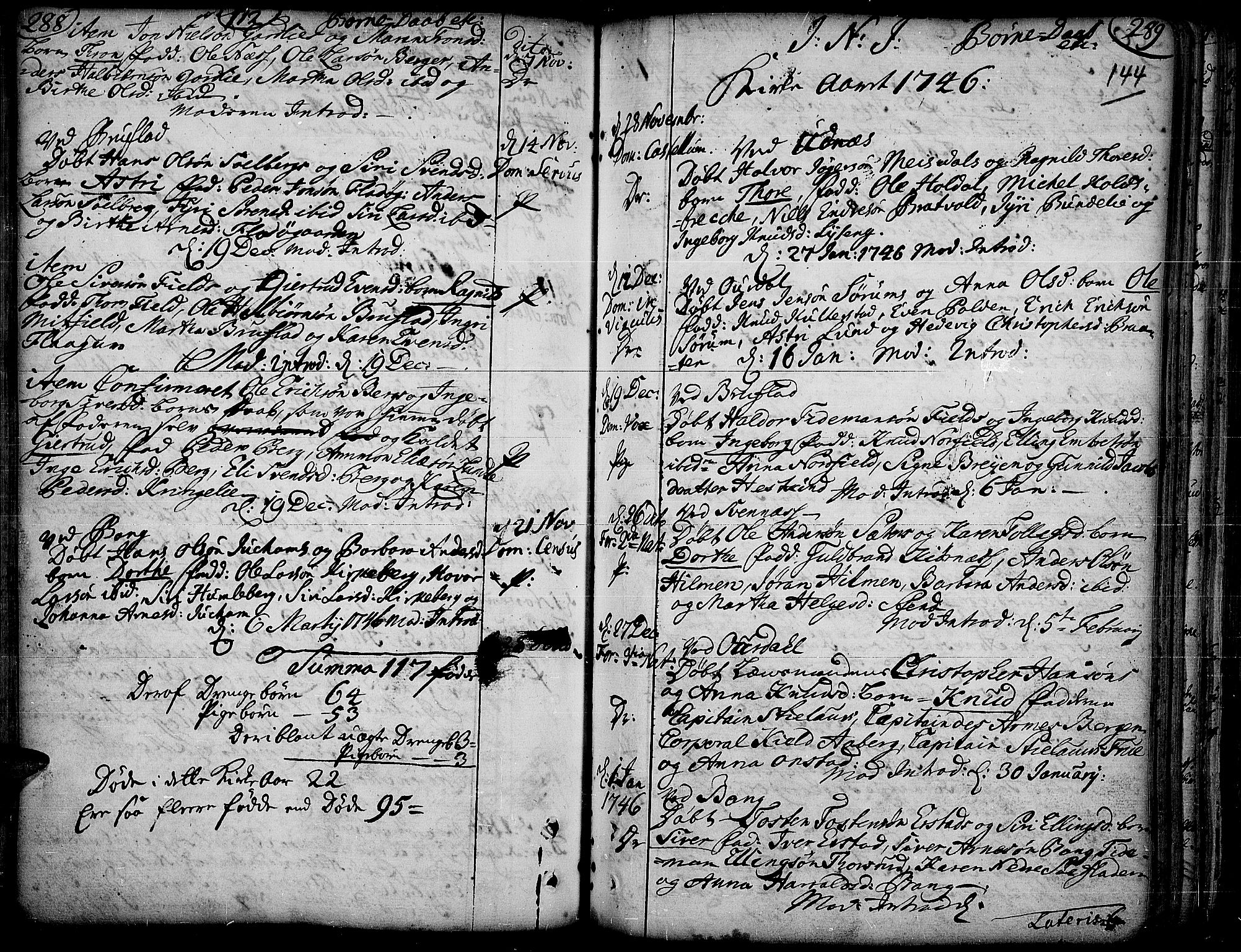 Aurdal prestekontor, SAH/PREST-126/H/Ha/Haa/L0004: Parish register (official) no. 4, 1730-1762, p. 288-289