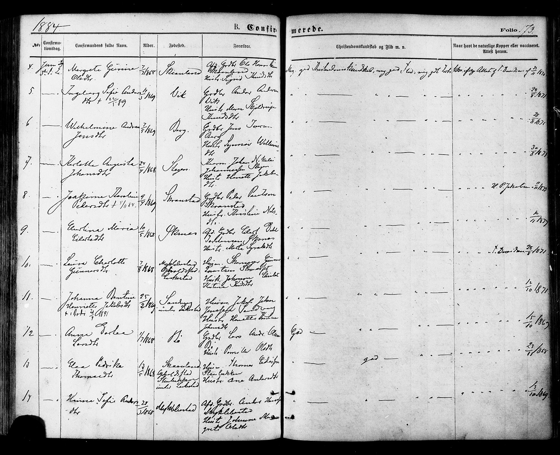 Ministerialprotokoller, klokkerbøker og fødselsregistre - Nordland, SAT/A-1459/855/L0802: Parish register (official) no. 855A10, 1875-1886, p. 173