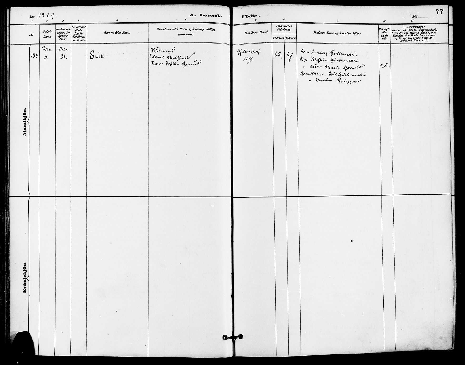 Gamle Aker prestekontor Kirkebøker, AV/SAO-A-10617a/F/L0008: Parish register (official) no. 8, 1887-1896, p. 77