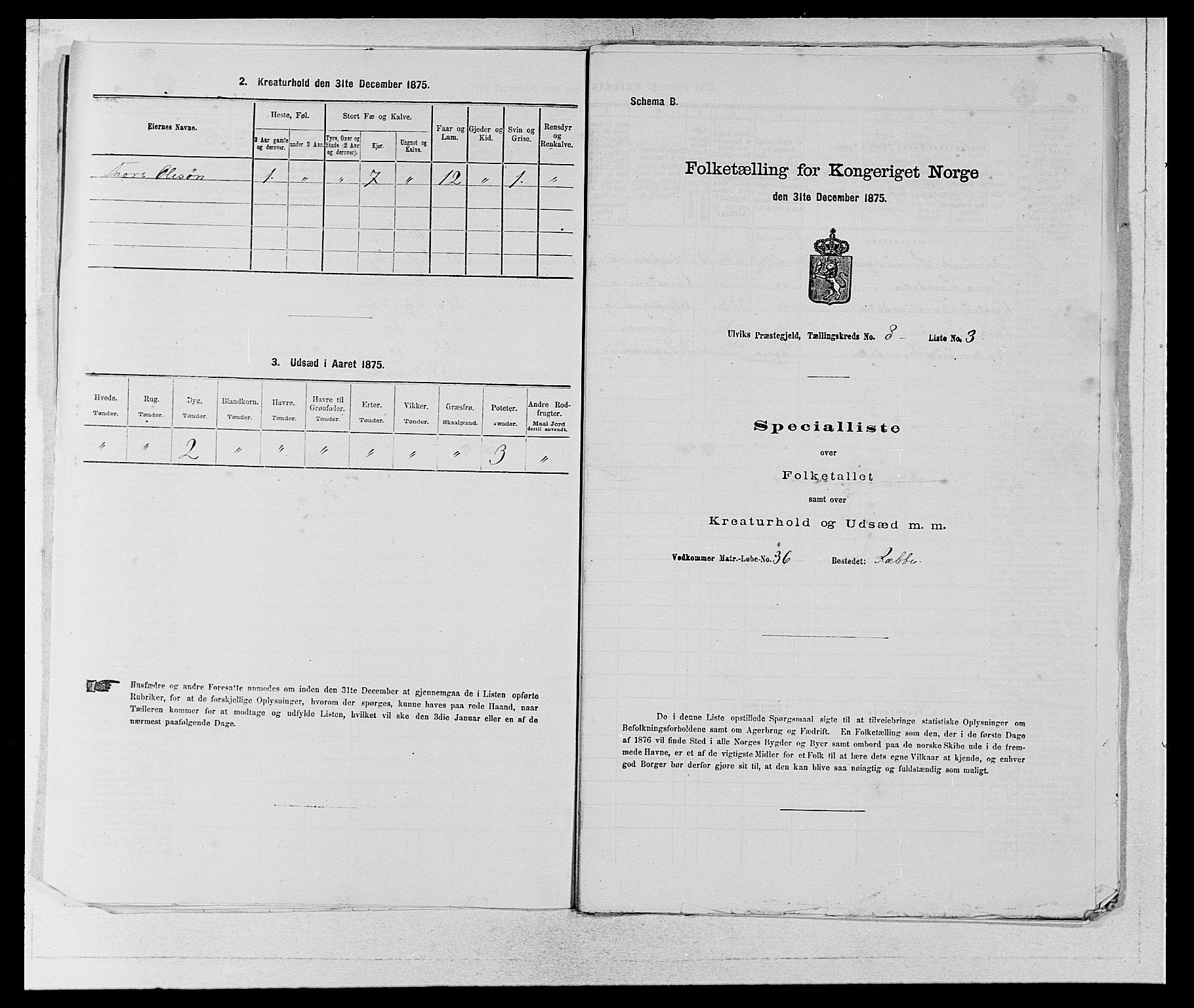 SAB, 1875 census for 1233P Ulvik, 1875, p. 1281