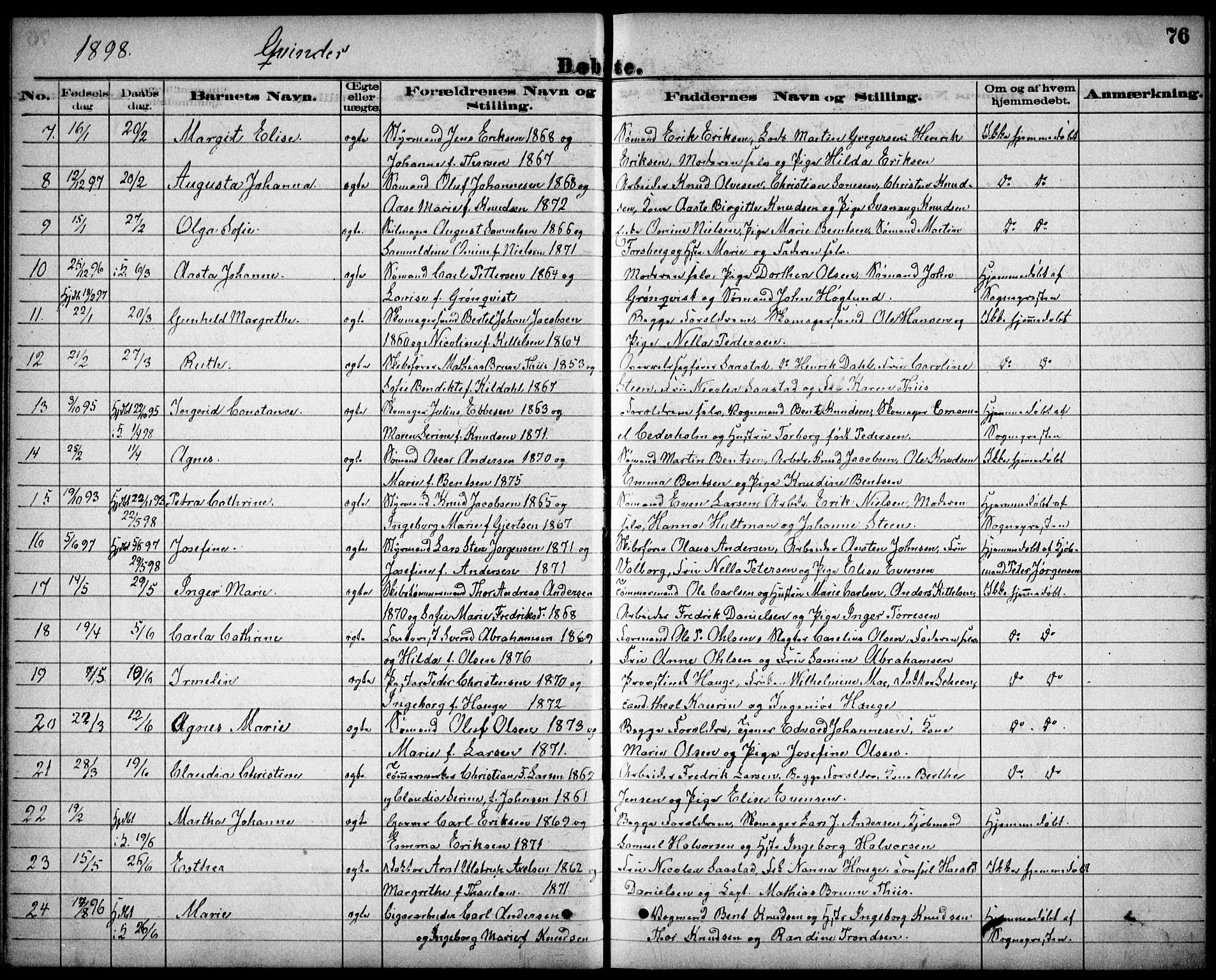 Risør sokneprestkontor, AV/SAK-1111-0035/F/Fb/L0007: Parish register (copy) no. B 7, 1885-1908, p. 76