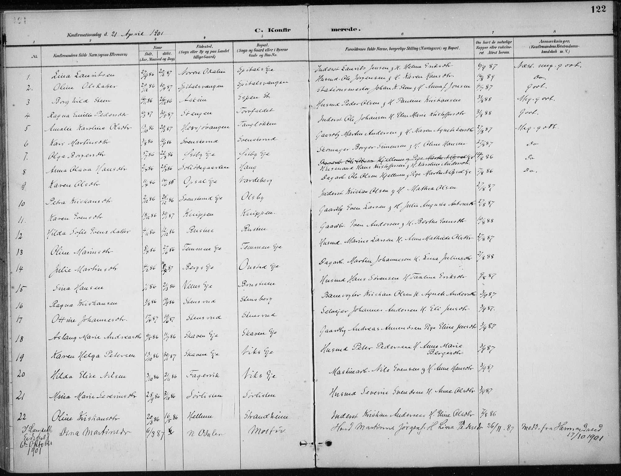 Stange prestekontor, AV/SAH-PREST-002/K/L0023: Parish register (official) no. 23, 1897-1920, p. 122