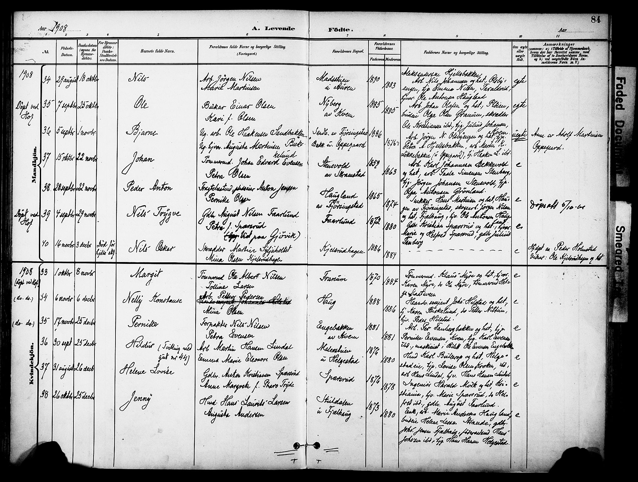 Østre Toten prestekontor, AV/SAH-PREST-104/H/Ha/Haa/L0009: Parish register (official) no. 9, 1897-1913, p. 84