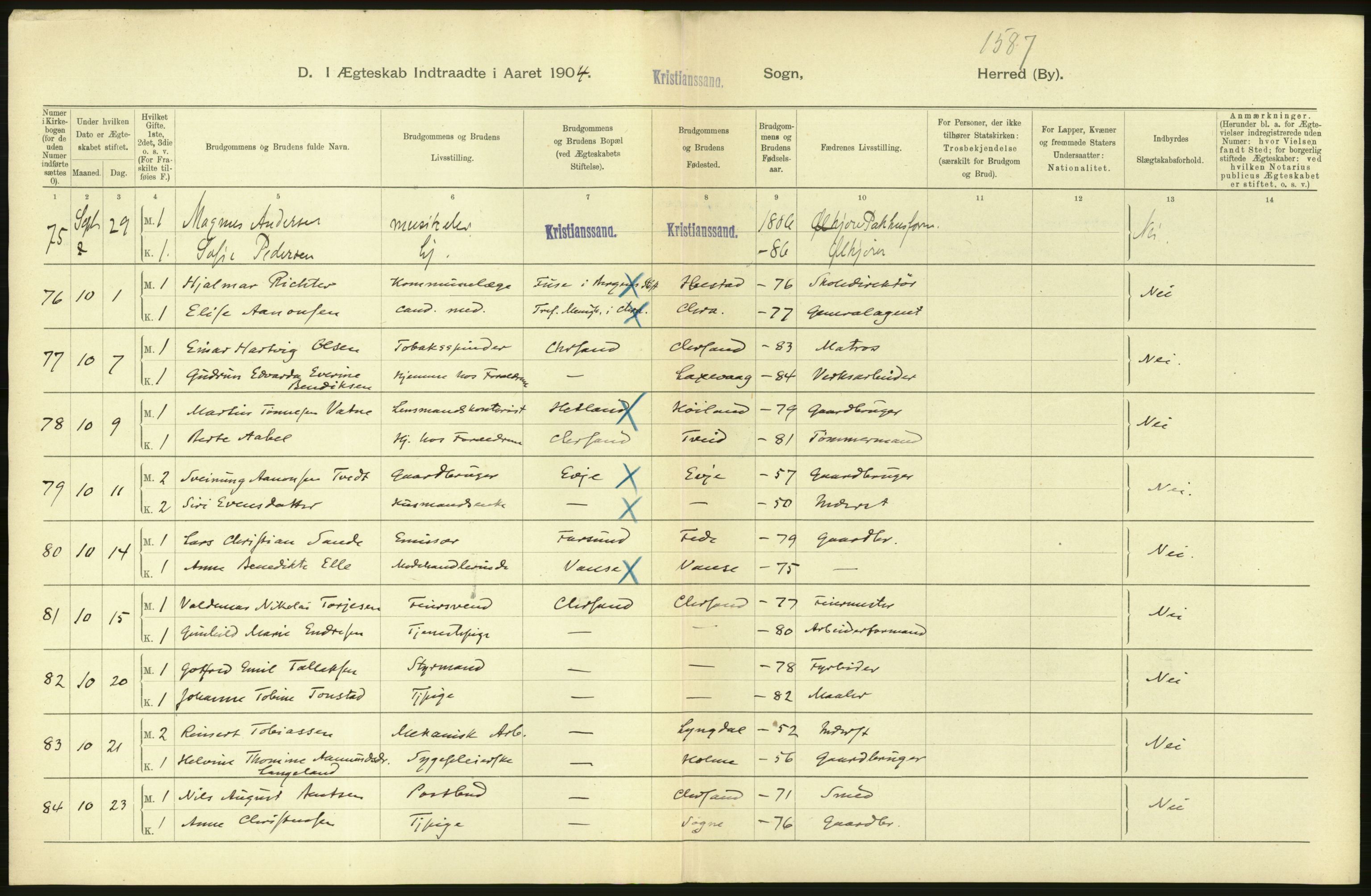 Statistisk sentralbyrå, Sosiodemografiske emner, Befolkning, AV/RA-S-2228/D/Df/Dfa/Dfab/L0011: Lister og Mandals amt: Fødte, gifte, døde, 1904, p. 572