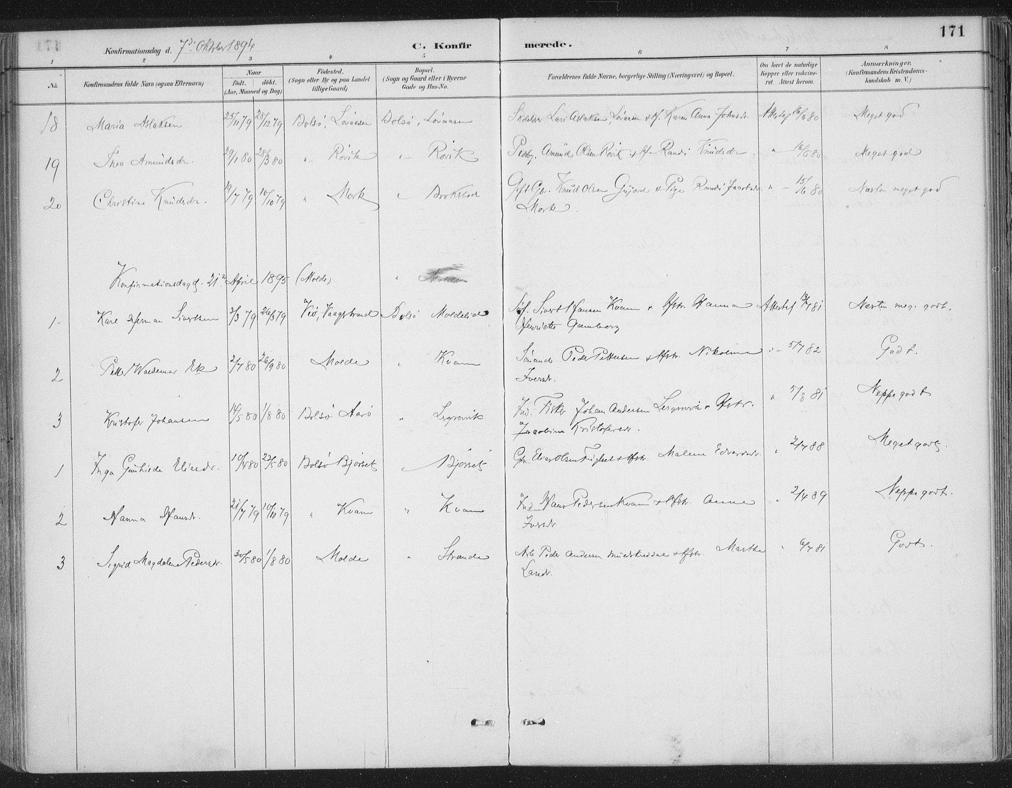 Ministerialprotokoller, klokkerbøker og fødselsregistre - Møre og Romsdal, SAT/A-1454/555/L0658: Parish register (official) no. 555A09, 1887-1917, p. 171