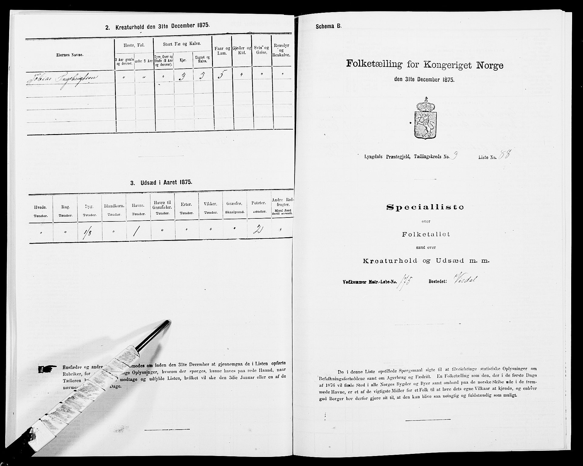 SAK, 1875 census for 1032P Lyngdal, 1875, p. 654