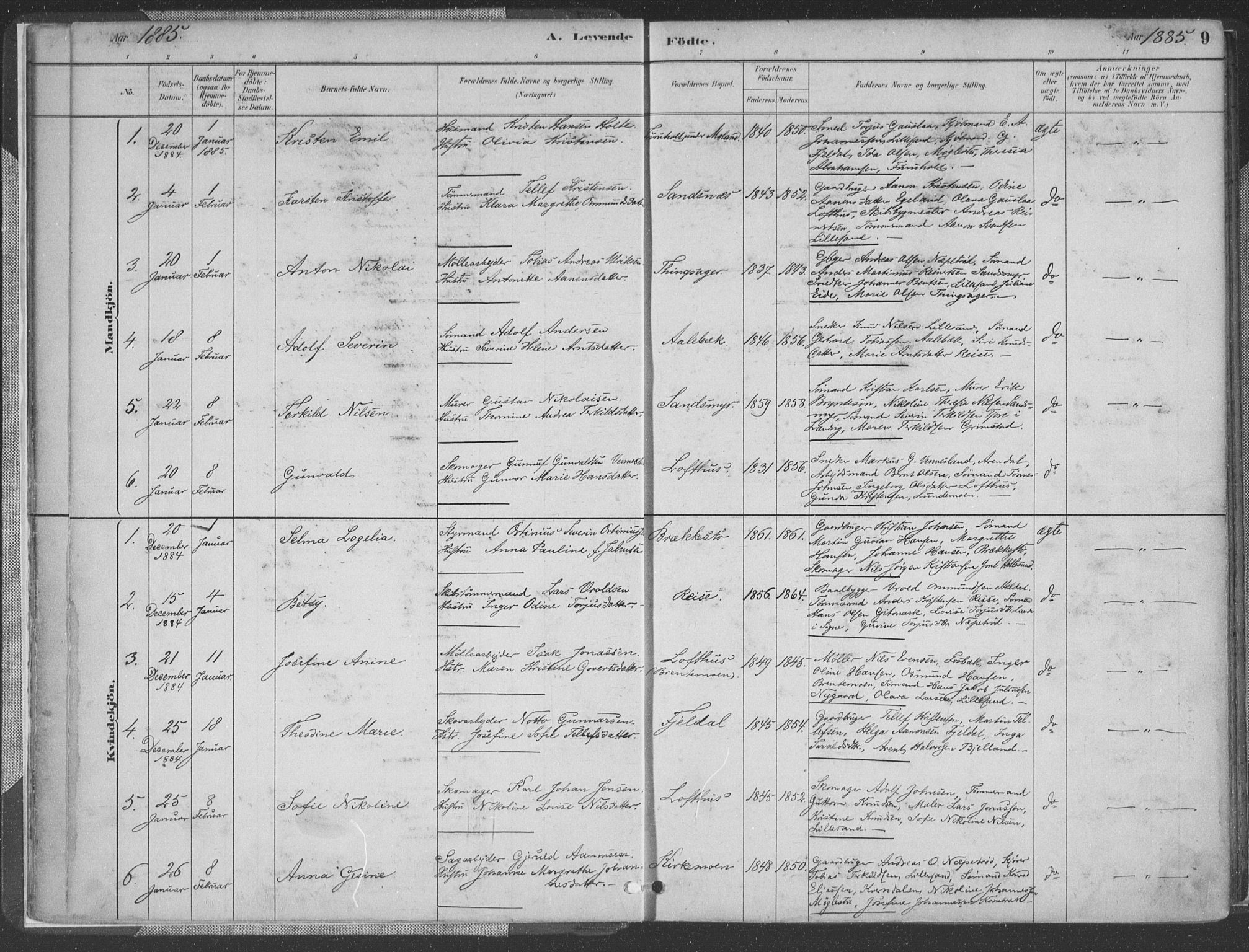 Vestre Moland sokneprestkontor, AV/SAK-1111-0046/F/Fa/Fab/L0009: Parish register (official) no. A 9, 1884-1899, p. 9