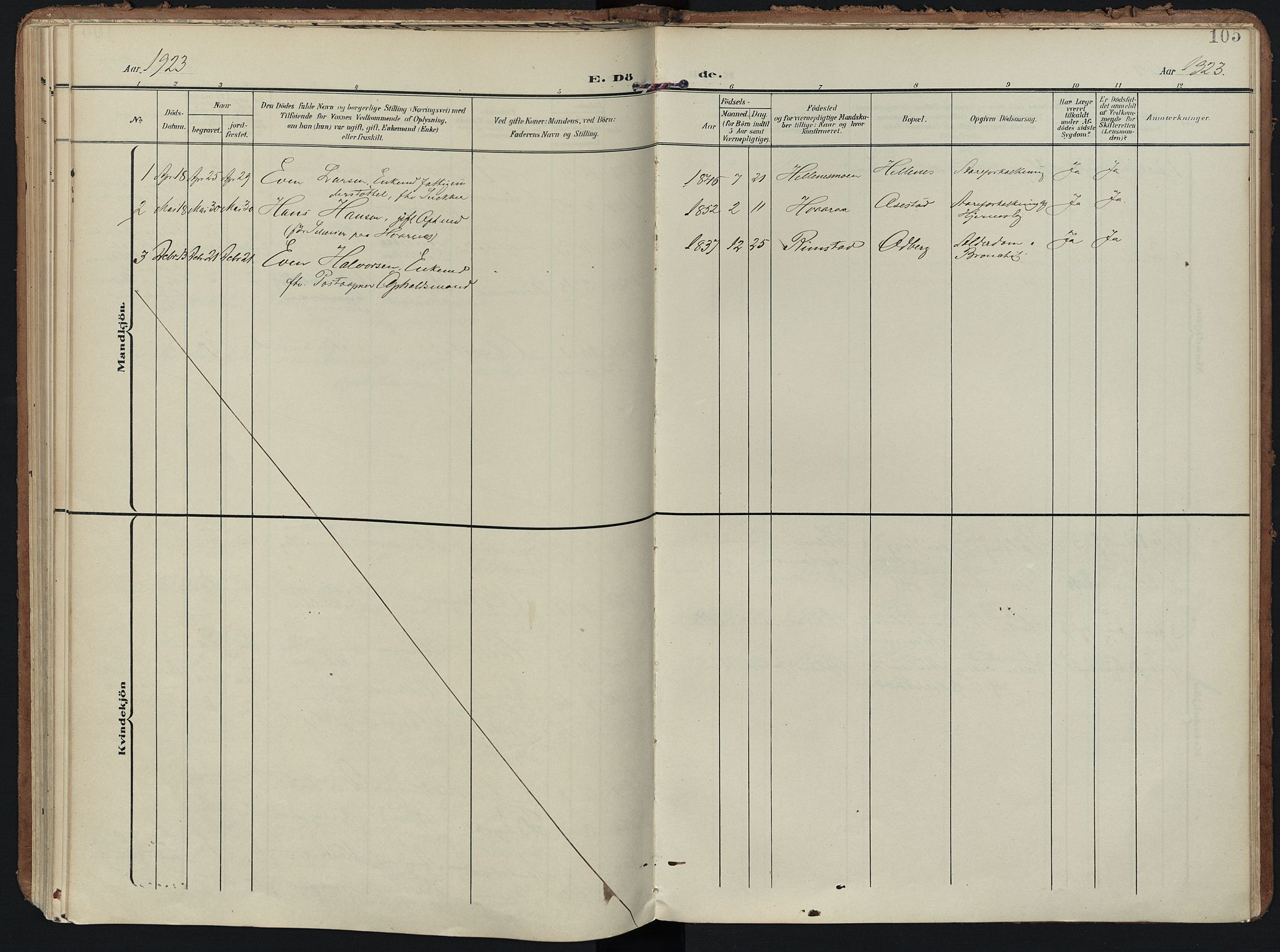 Hedrum kirkebøker, SAKO/A-344/F/Fc/L0002: Parish register (official) no. III 2, 1907-1930, p. 105