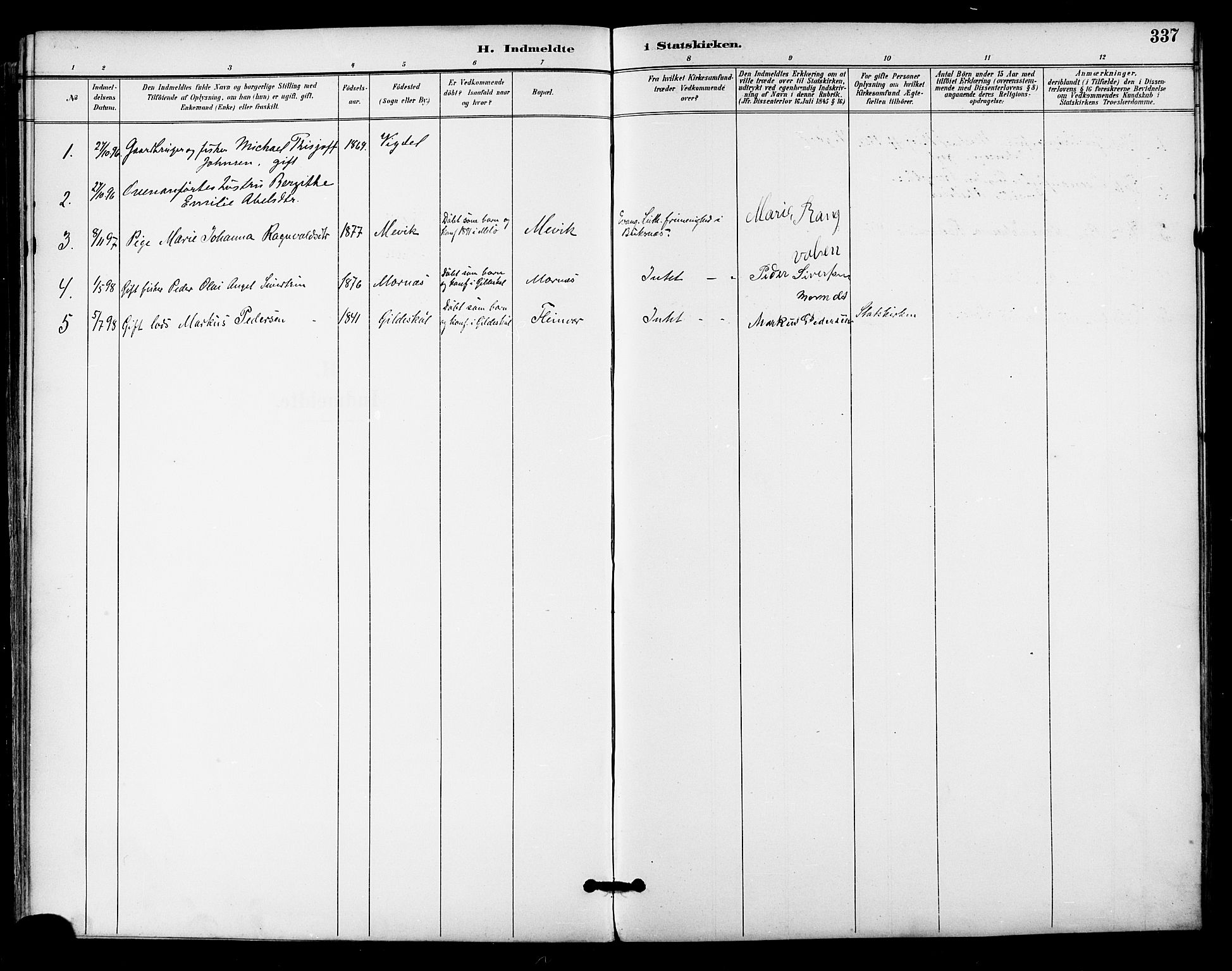 Ministerialprotokoller, klokkerbøker og fødselsregistre - Nordland, SAT/A-1459/805/L0101: Parish register (official) no. 805A07, 1892-1899, p. 337