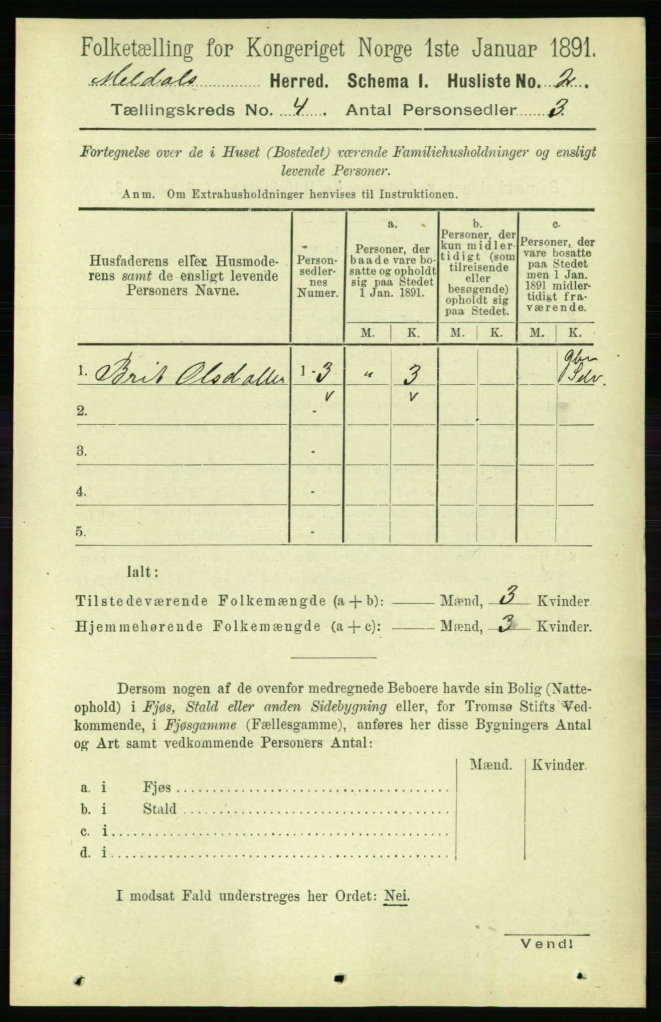 RA, 1891 census for 1636 Meldal, 1891, p. 2002