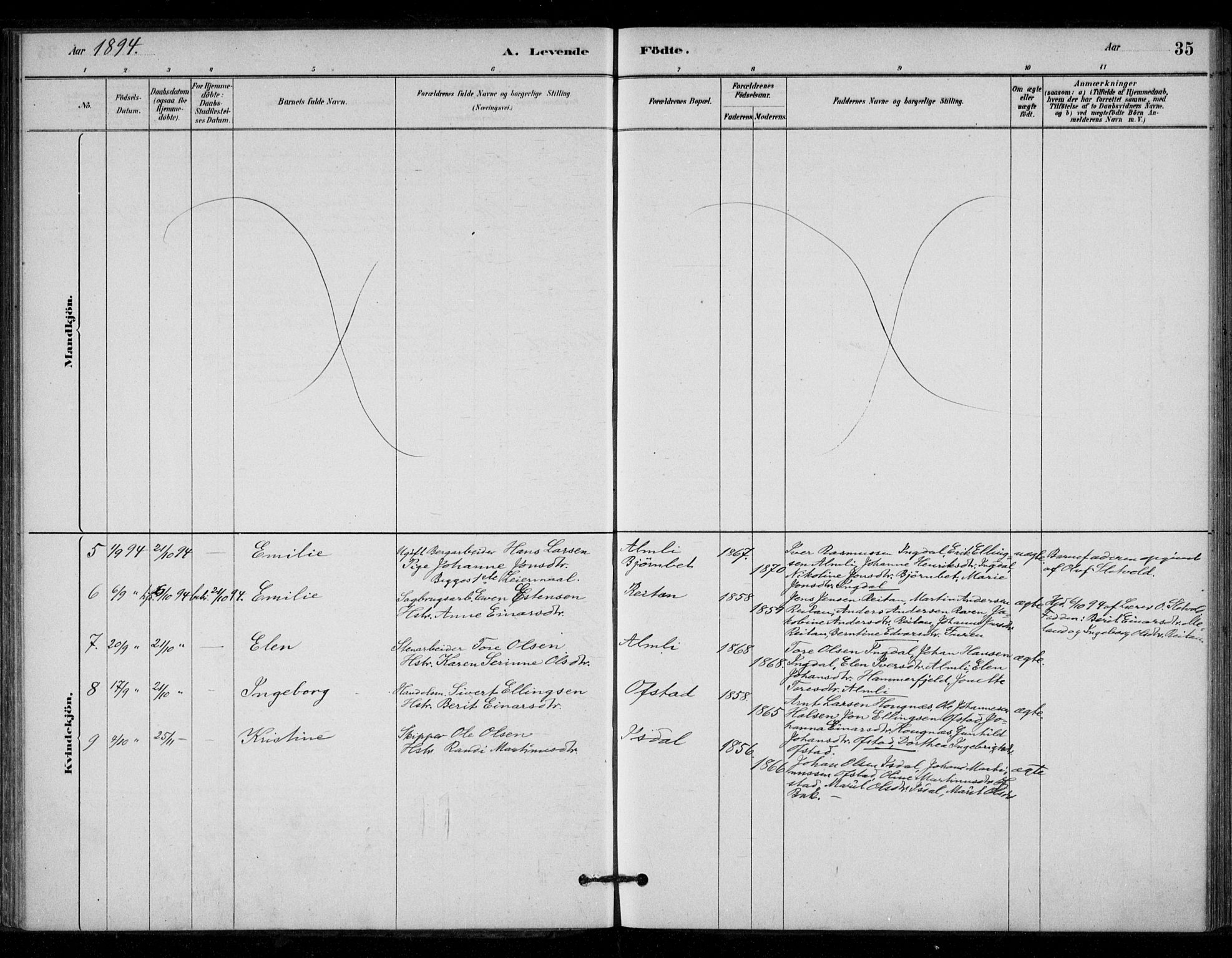Ministerialprotokoller, klokkerbøker og fødselsregistre - Sør-Trøndelag, SAT/A-1456/670/L0836: Parish register (official) no. 670A01, 1879-1904, p. 35