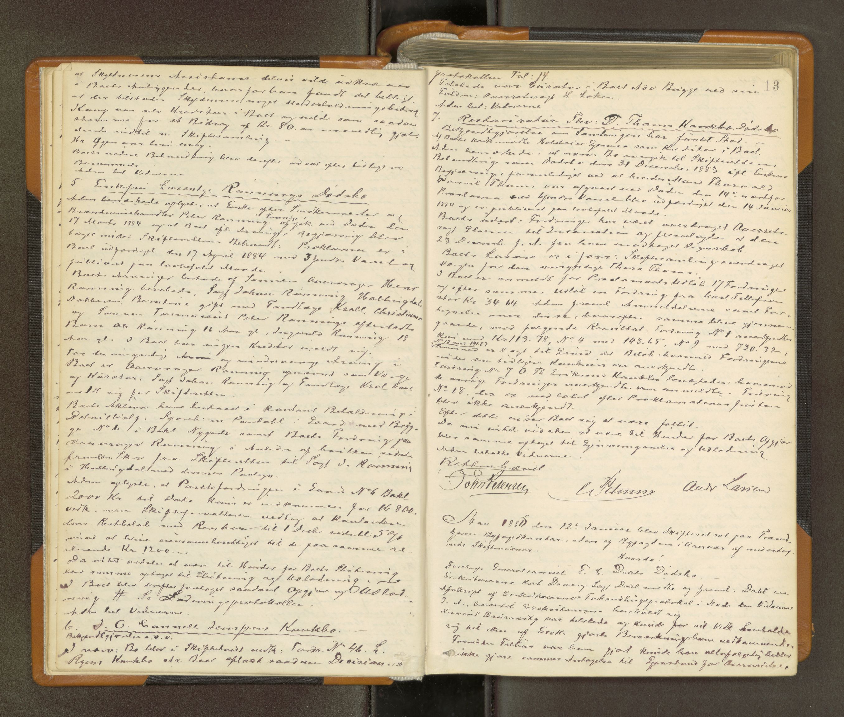 Trondheim byfogd, AV/SAT-A-0003/1/3/3B/L0010: Skiftebehandlingsprotokoll (u/ register) U, 1884-1890, p. 13