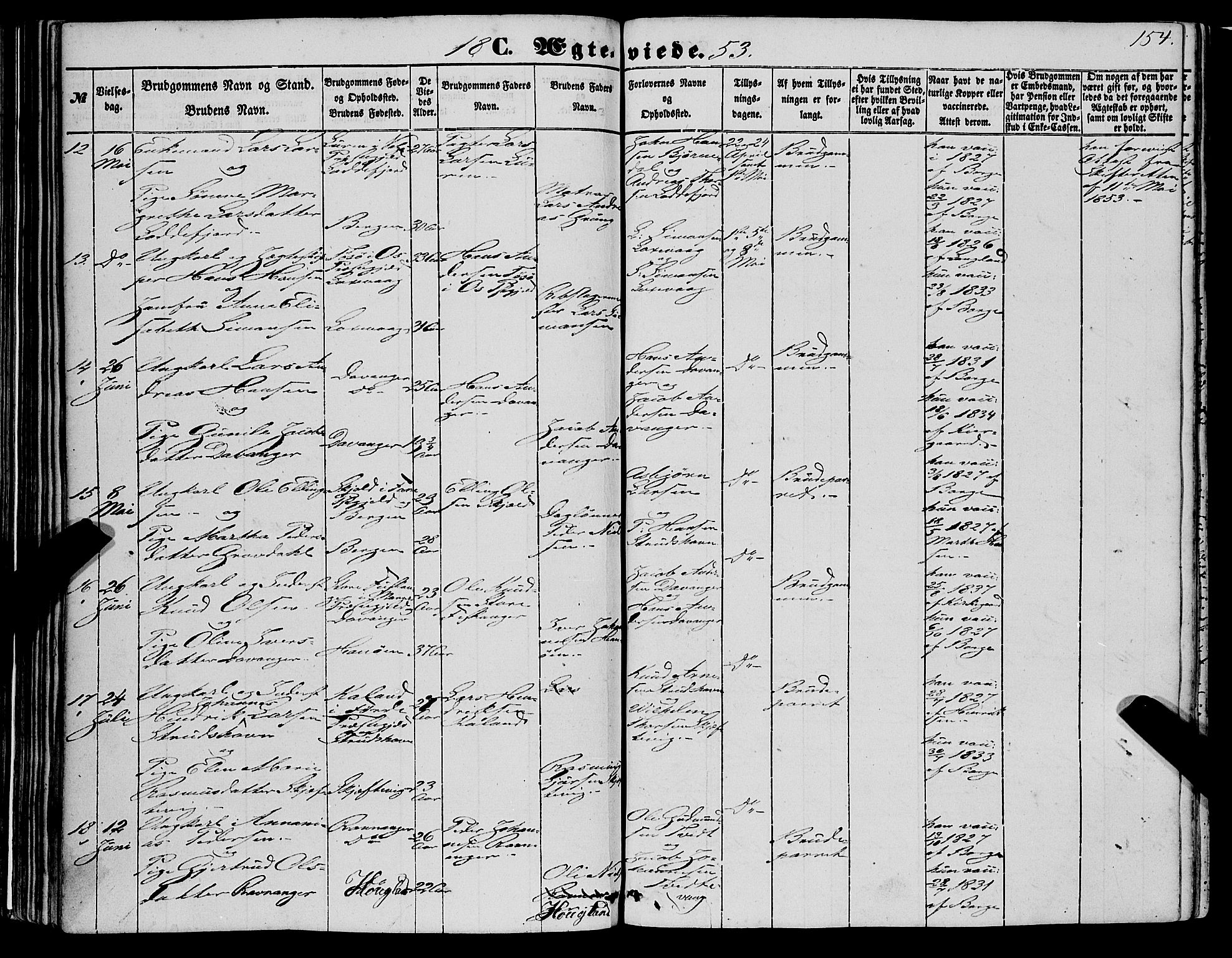 Askøy Sokneprestembete, AV/SAB-A-74101/H/Ha/Haa/Haaa/L0008: Parish register (official) no. A 8, 1852-1862, p. 154