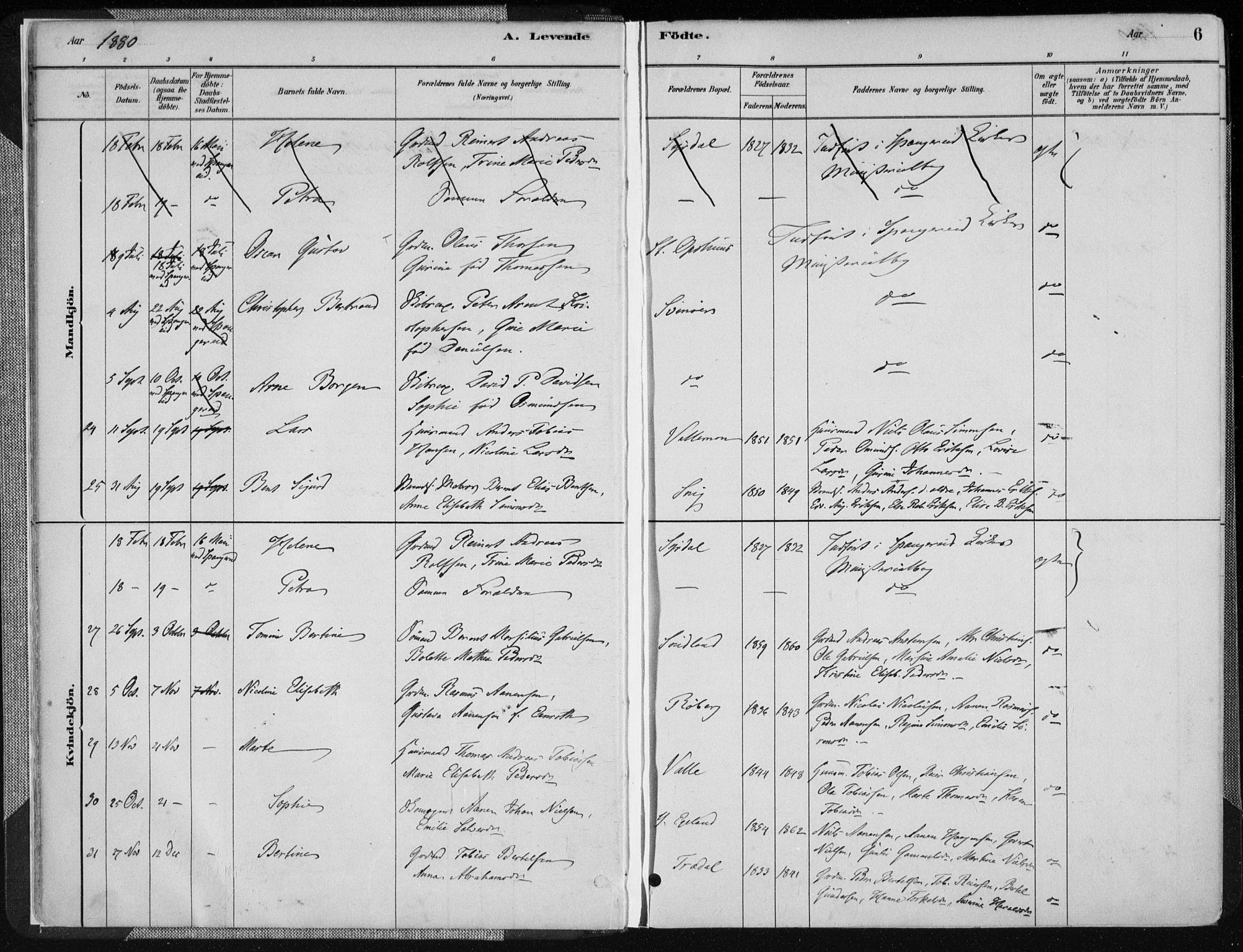 Sør-Audnedal sokneprestkontor, SAK/1111-0039/F/Fa/Fab/L0009: Parish register (official) no. A 9, 1880-1895, p. 6