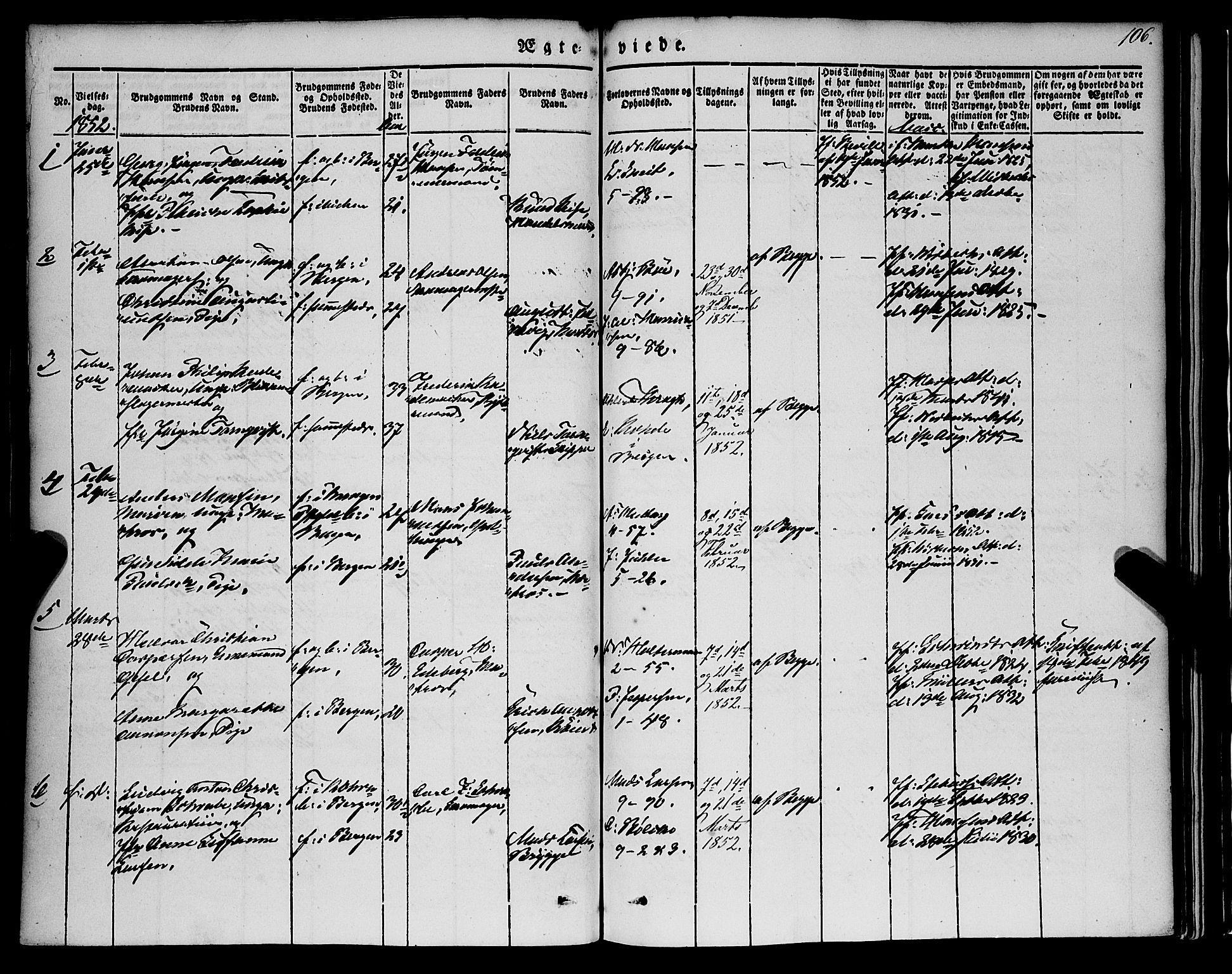 Nykirken Sokneprestembete, AV/SAB-A-77101/H/Haa/L0031: Parish register (official) no. D 1, 1834-1861, p. 106