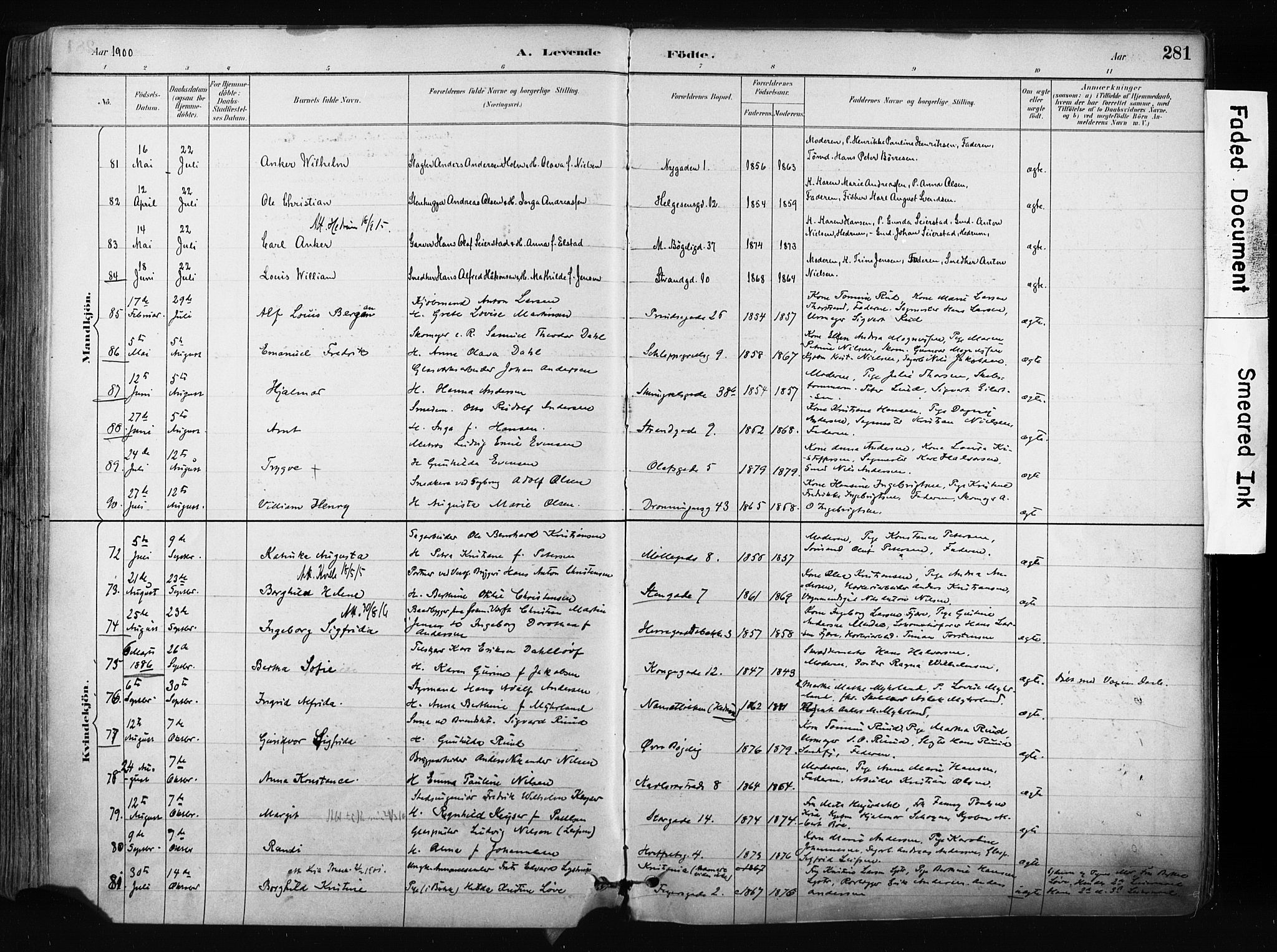 Larvik kirkebøker, SAKO/A-352/F/Fa/L0009: Parish register (official) no. I 9, 1884-1904, p. 281