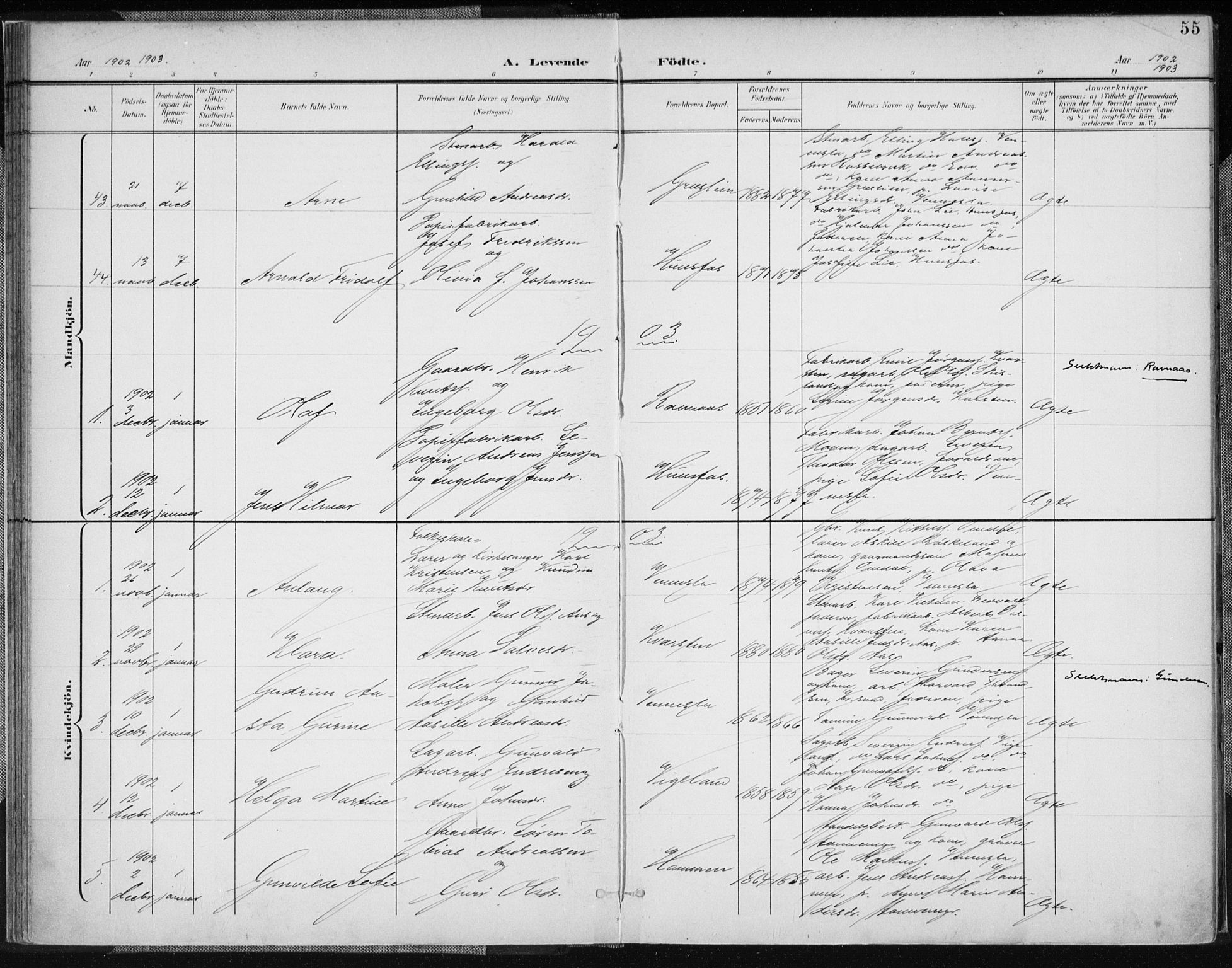 Vennesla sokneprestkontor, AV/SAK-1111-0045/Fa/Fab/L0005: Parish register (official) no. A 5, 1897-1909, p. 55