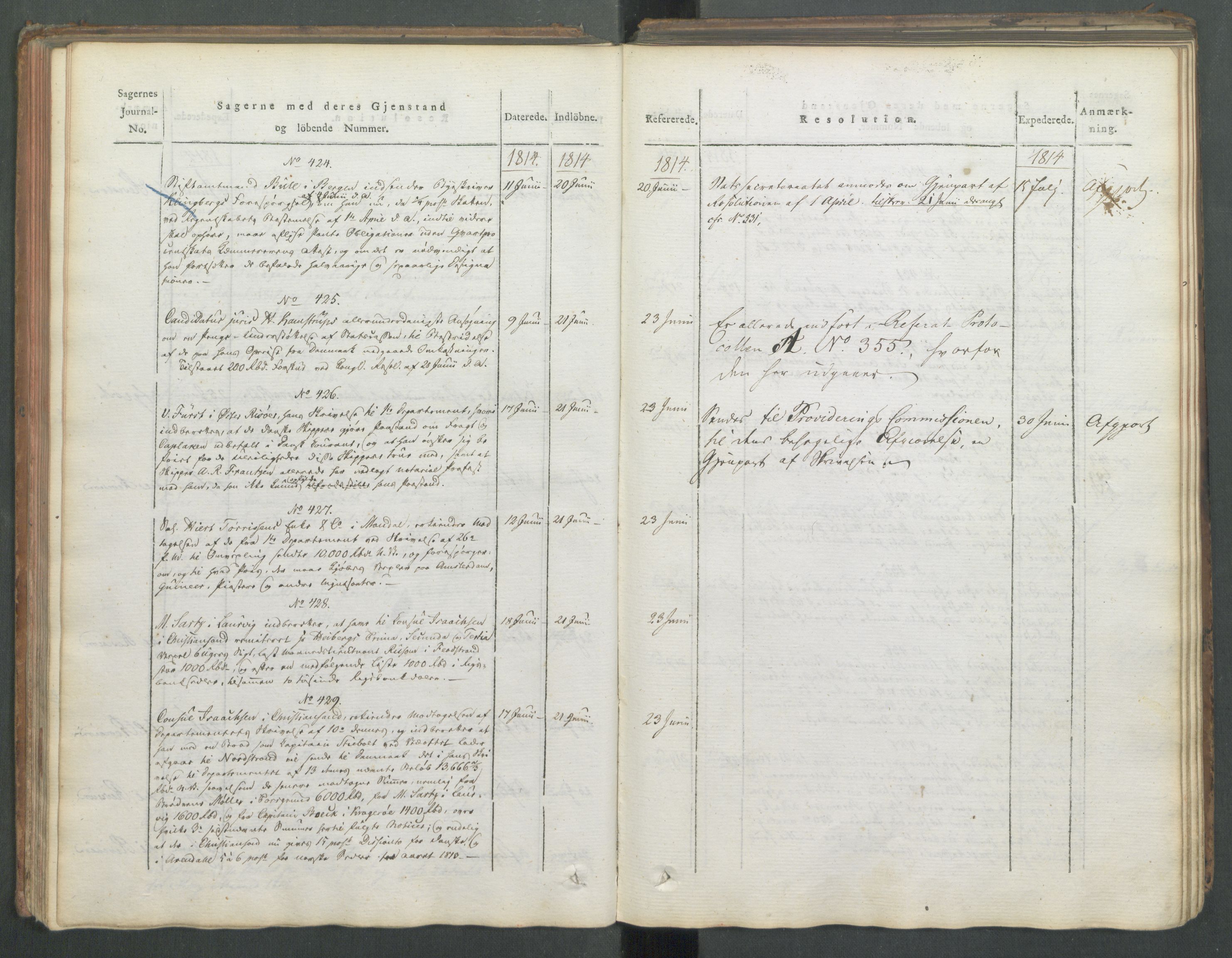 Departementene i 1814, AV/RA-S-3899/Fa/L0008: 1. byrå - Journal B, 1814, p. 93