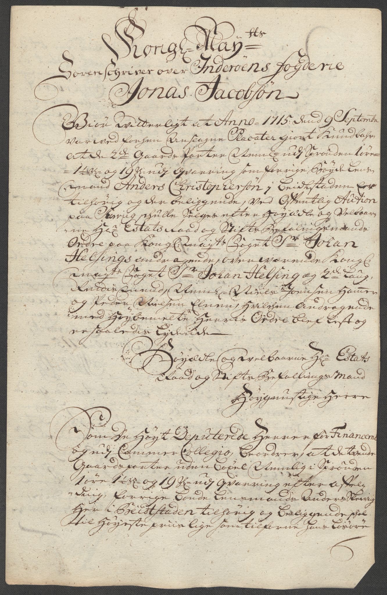 Rentekammeret inntil 1814, Reviderte regnskaper, Fogderegnskap, AV/RA-EA-4092/R63/L4323: Fogderegnskap Inderøy, 1715, p. 374