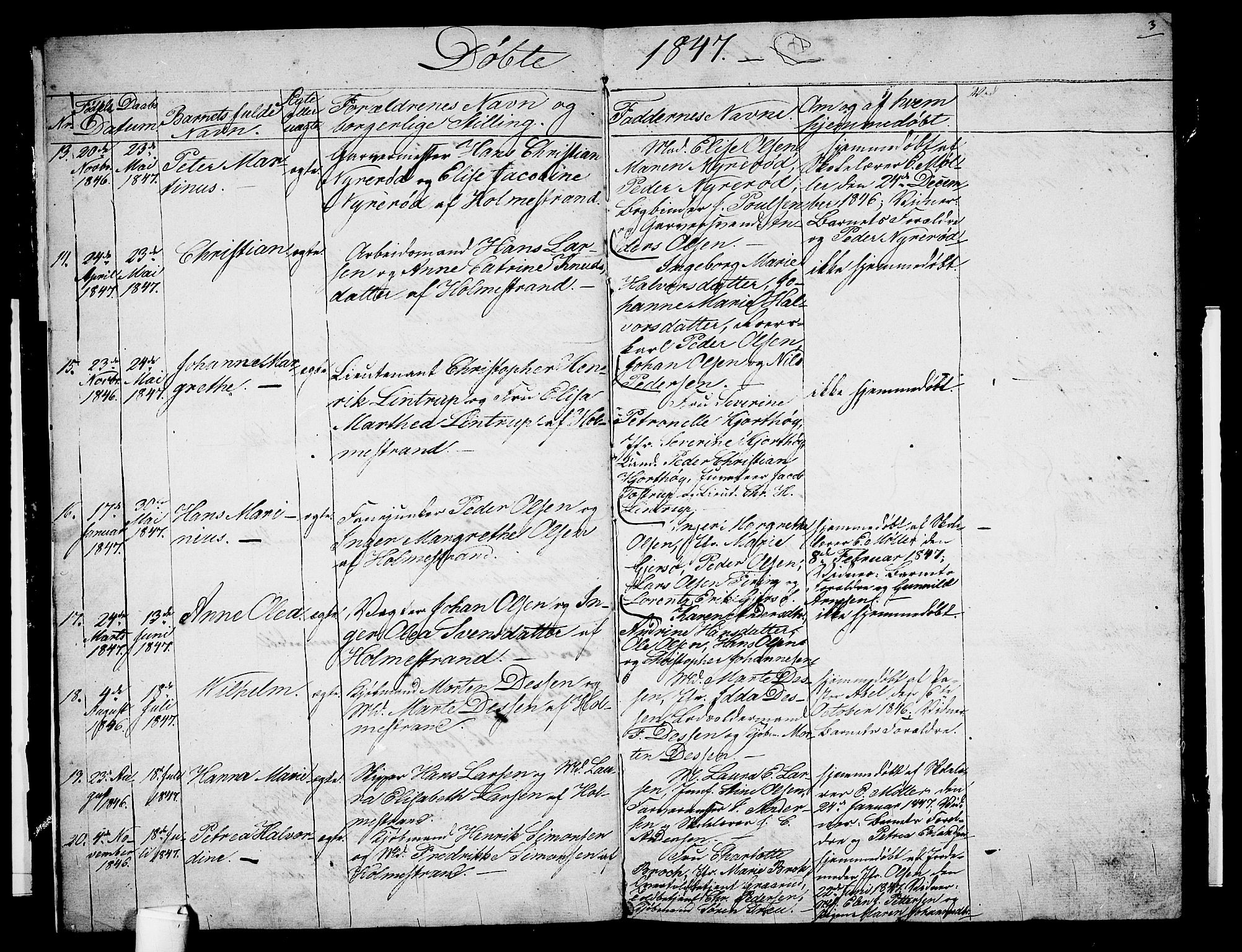 Holmestrand kirkebøker, AV/SAKO-A-346/G/Ga/L0002: Parish register (copy) no. 2, 1846-1849, p. 3