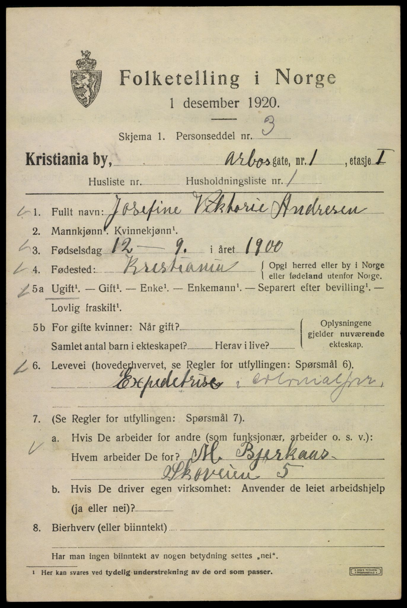 SAO, 1920 census for Kristiania, 1920, p. 142683