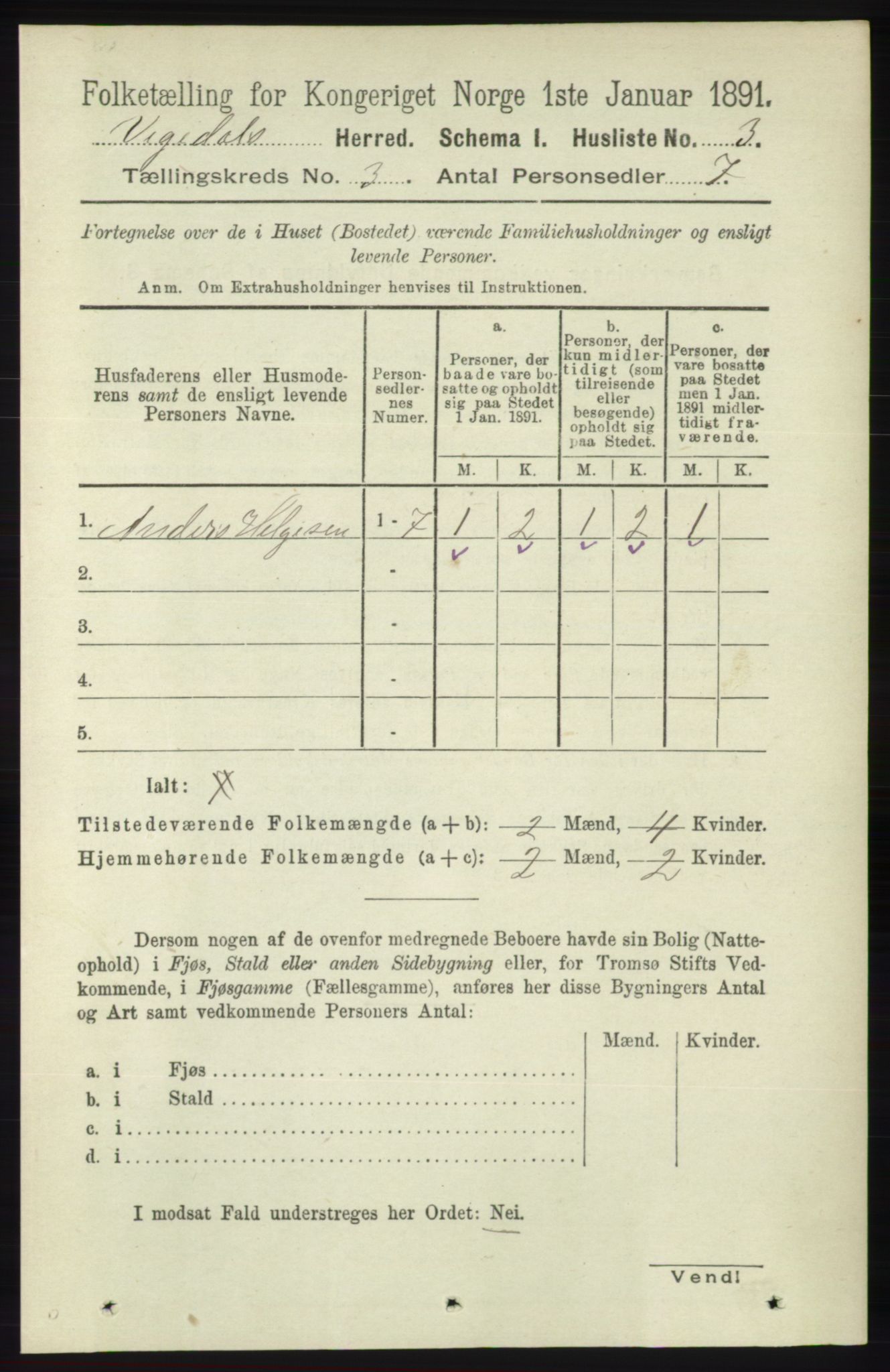 RA, 1891 census for 1157 Vikedal, 1891, p. 679