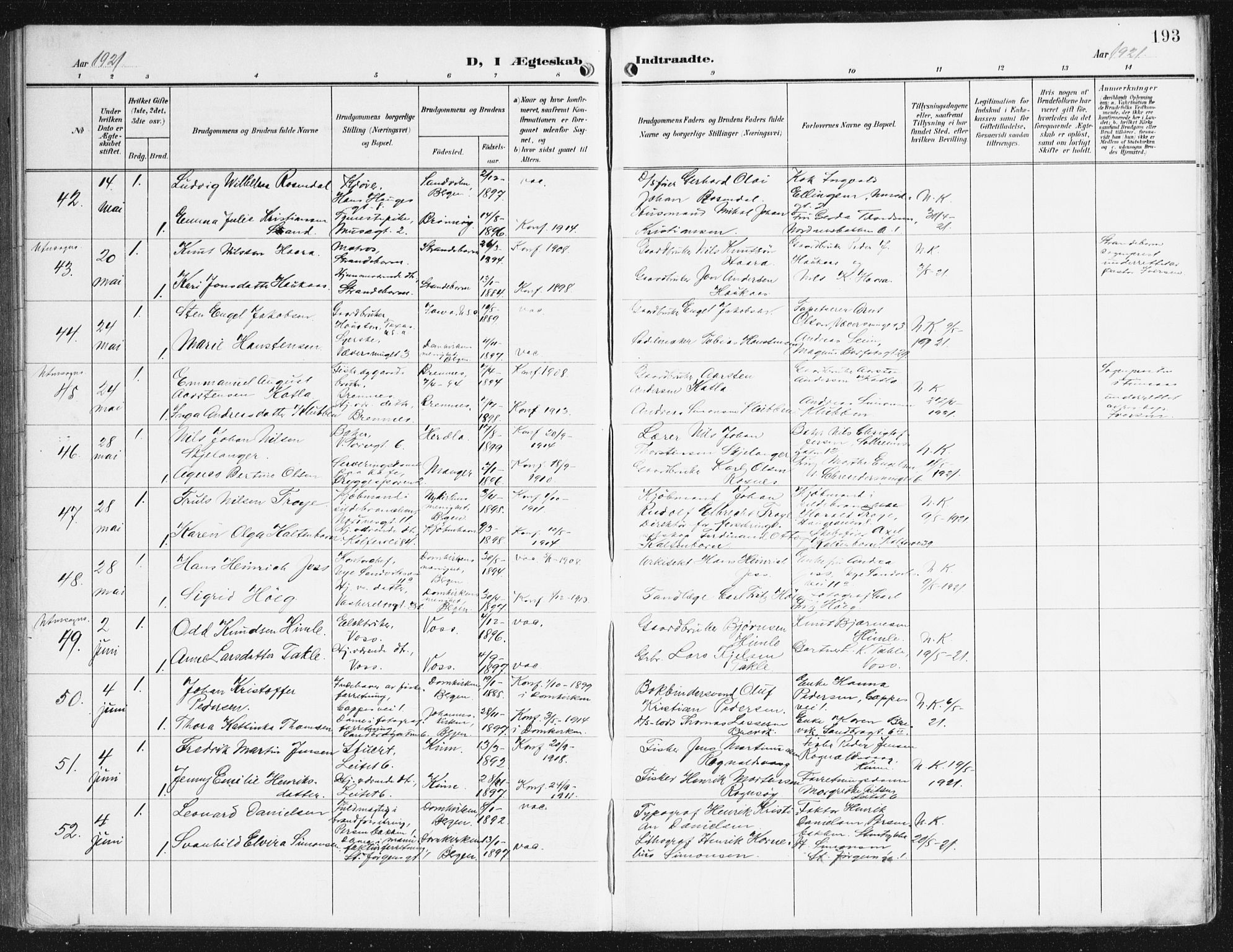 Domkirken sokneprestembete, SAB/A-74801/H/Haa/L0038: Parish register (official) no. D 5, 1906-1921, p. 194